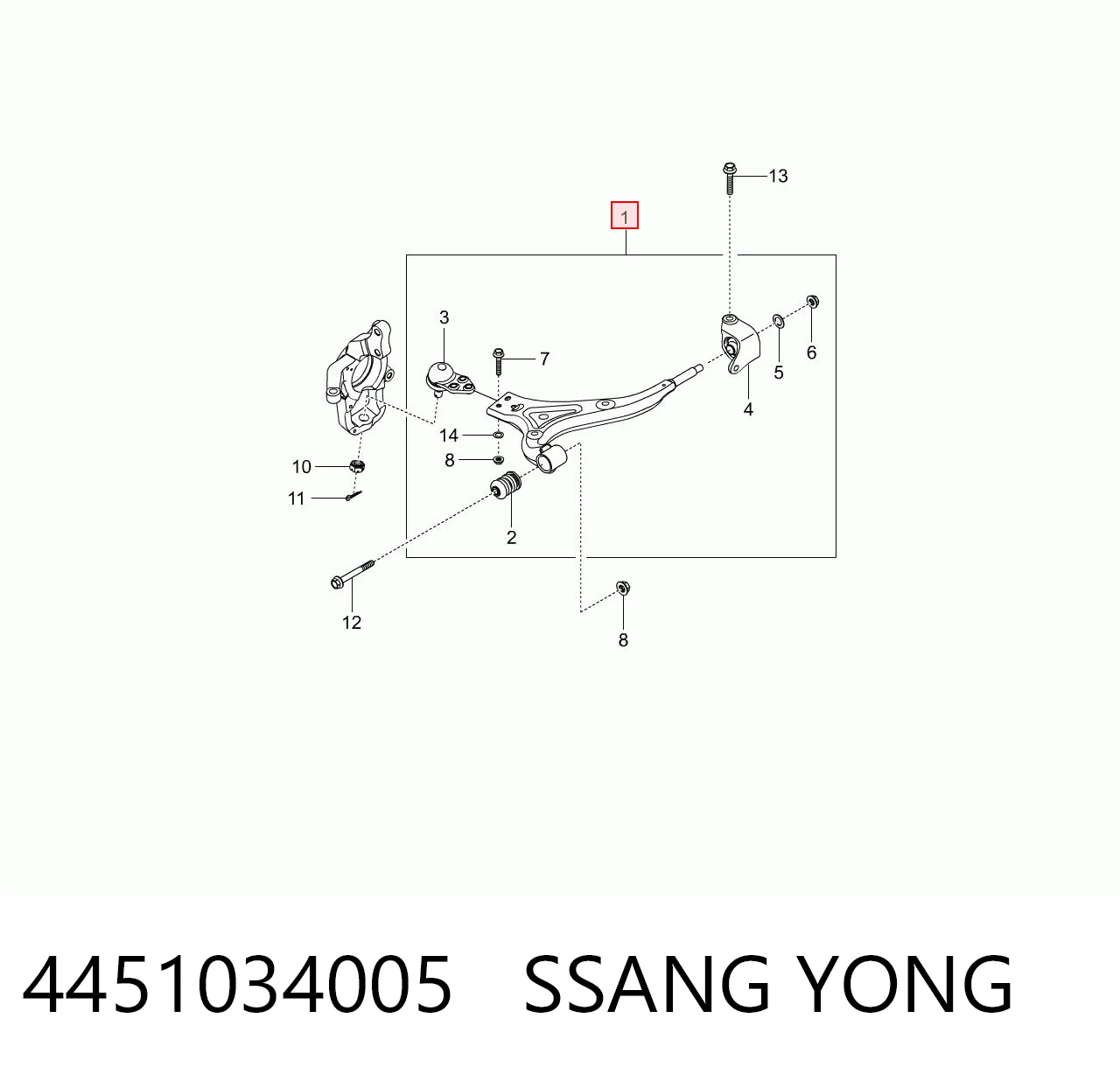 4451034005 Ssang Yong Рычаг передней подвески нижний левый