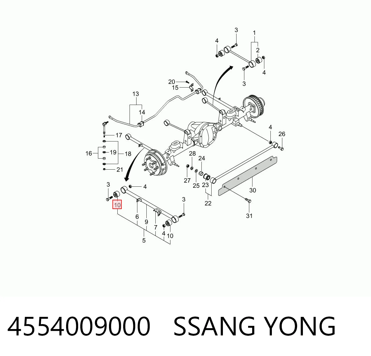 Сайлентблок заднего продольного нижнего рычага 4554009000 Hyundai/Kia