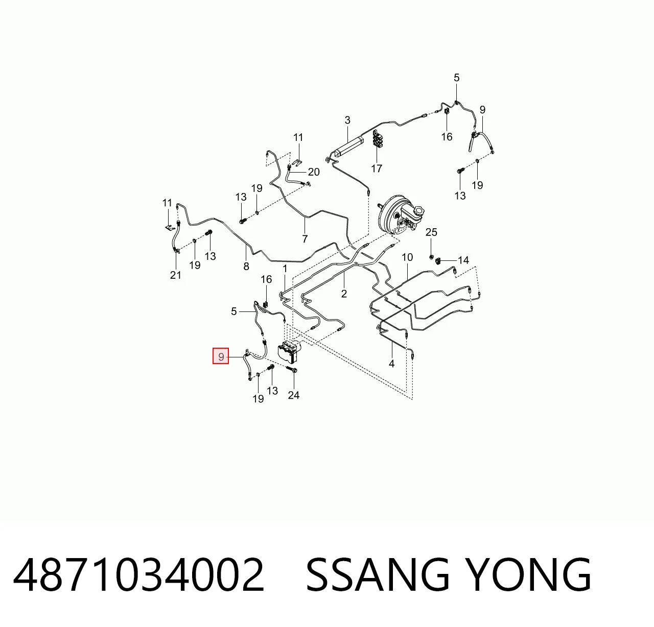 4871034002 Ssang Yong Шланг тормозной левый передний