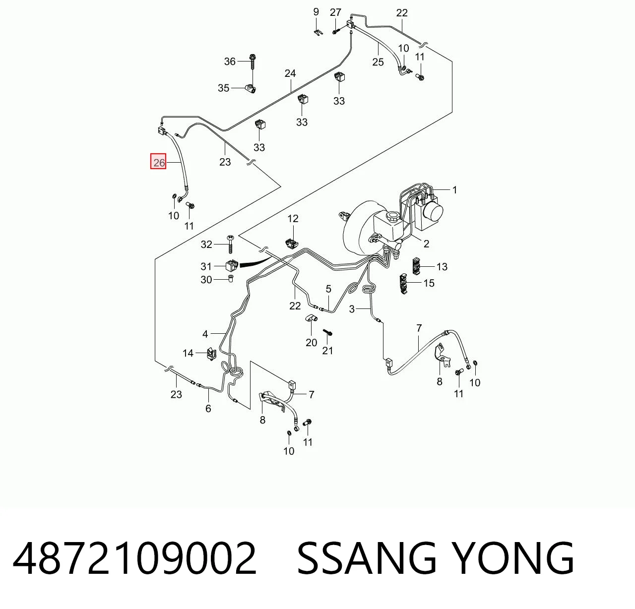 4872109002 Ssang Yong Шланг тормозной задний правый