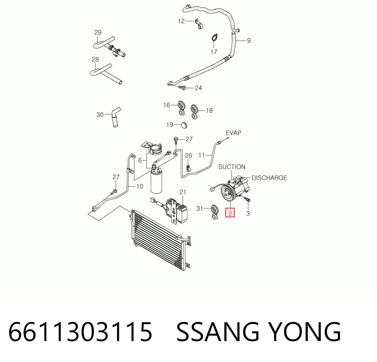 6611303115 Ssang Yong Компрессор хладагента