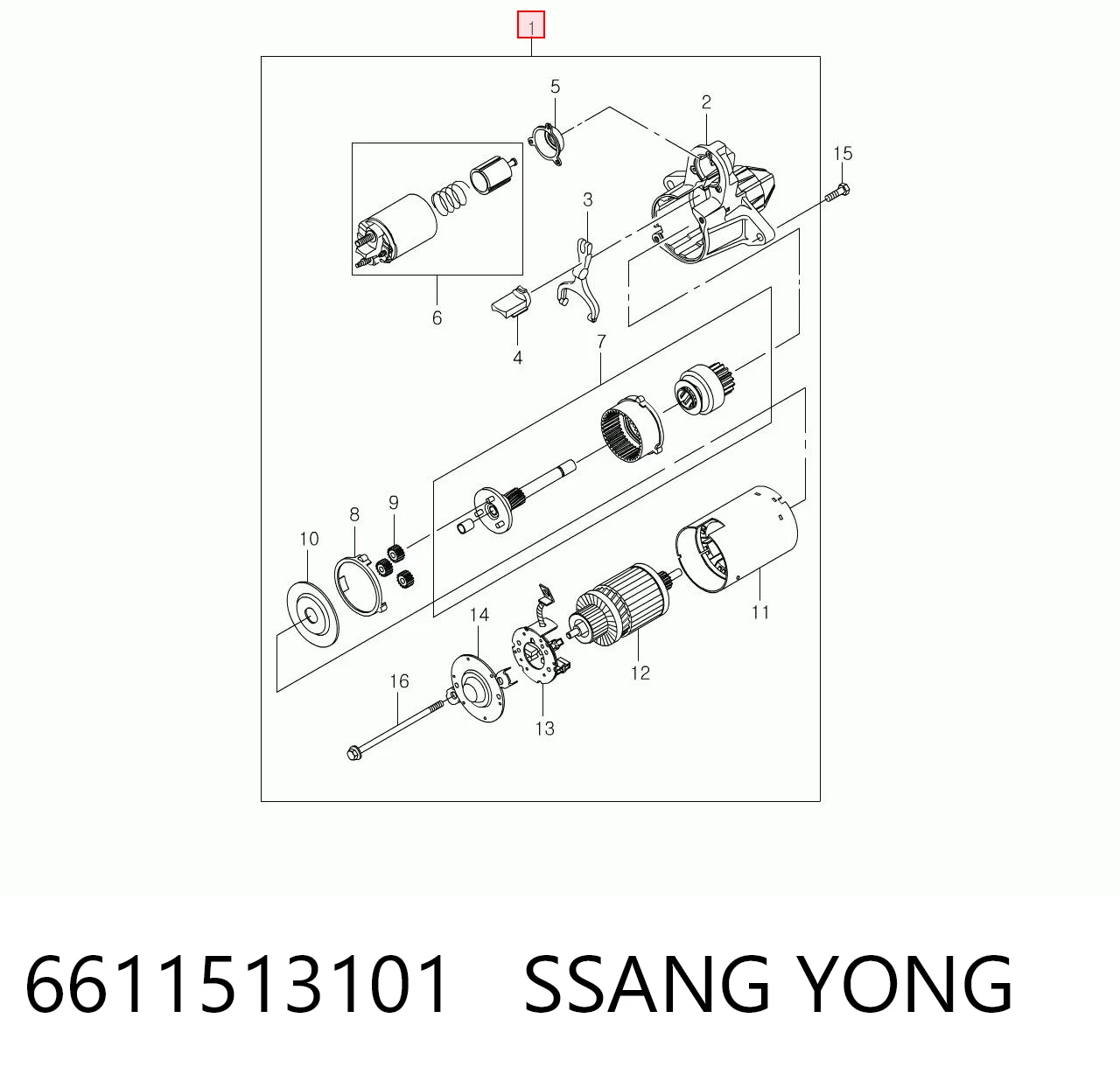 6611513101 Ssang Yong Стартер автомобиля