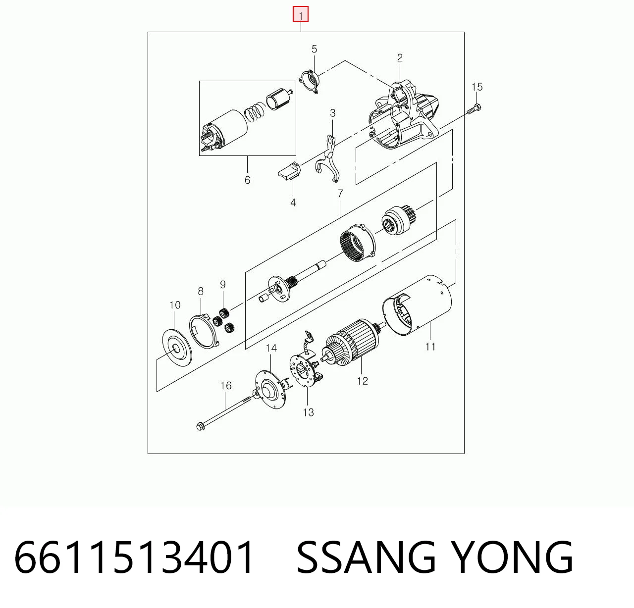 6611513401 Ssang Yong Стартер автомобиля