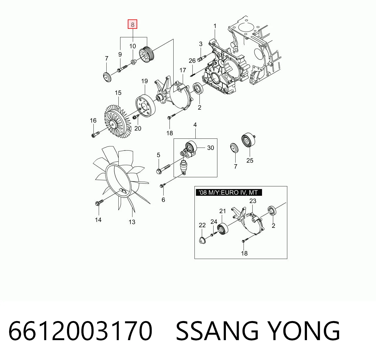 6612003170 Ssang Yong Ролик приводного ремня, паразитный