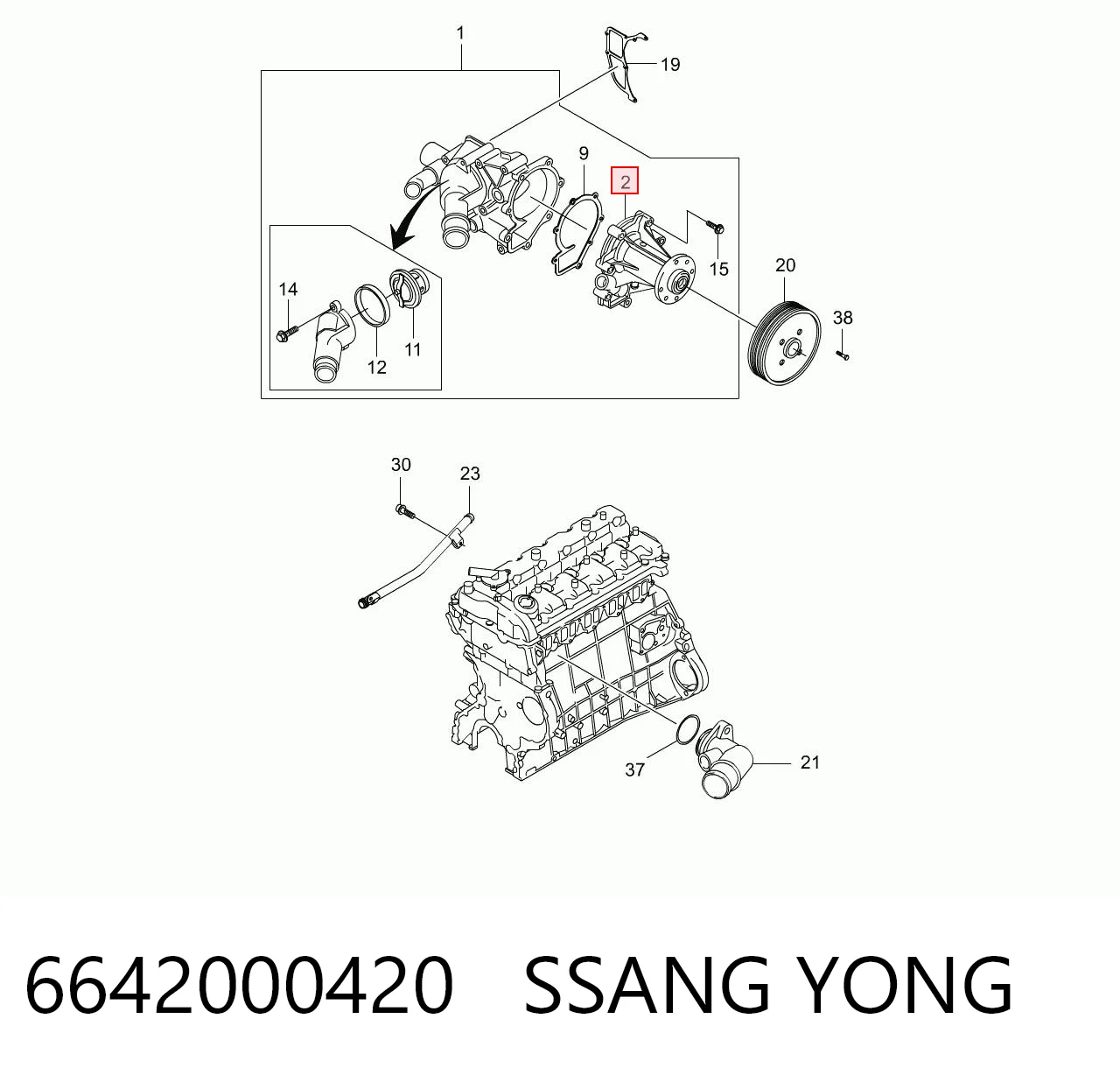 6642000420 Ssang Yong Насос водяной