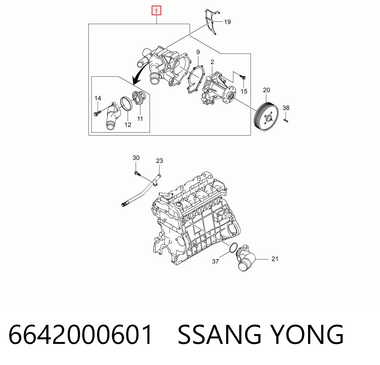 6642000601 Ssang Yong Насос водяной