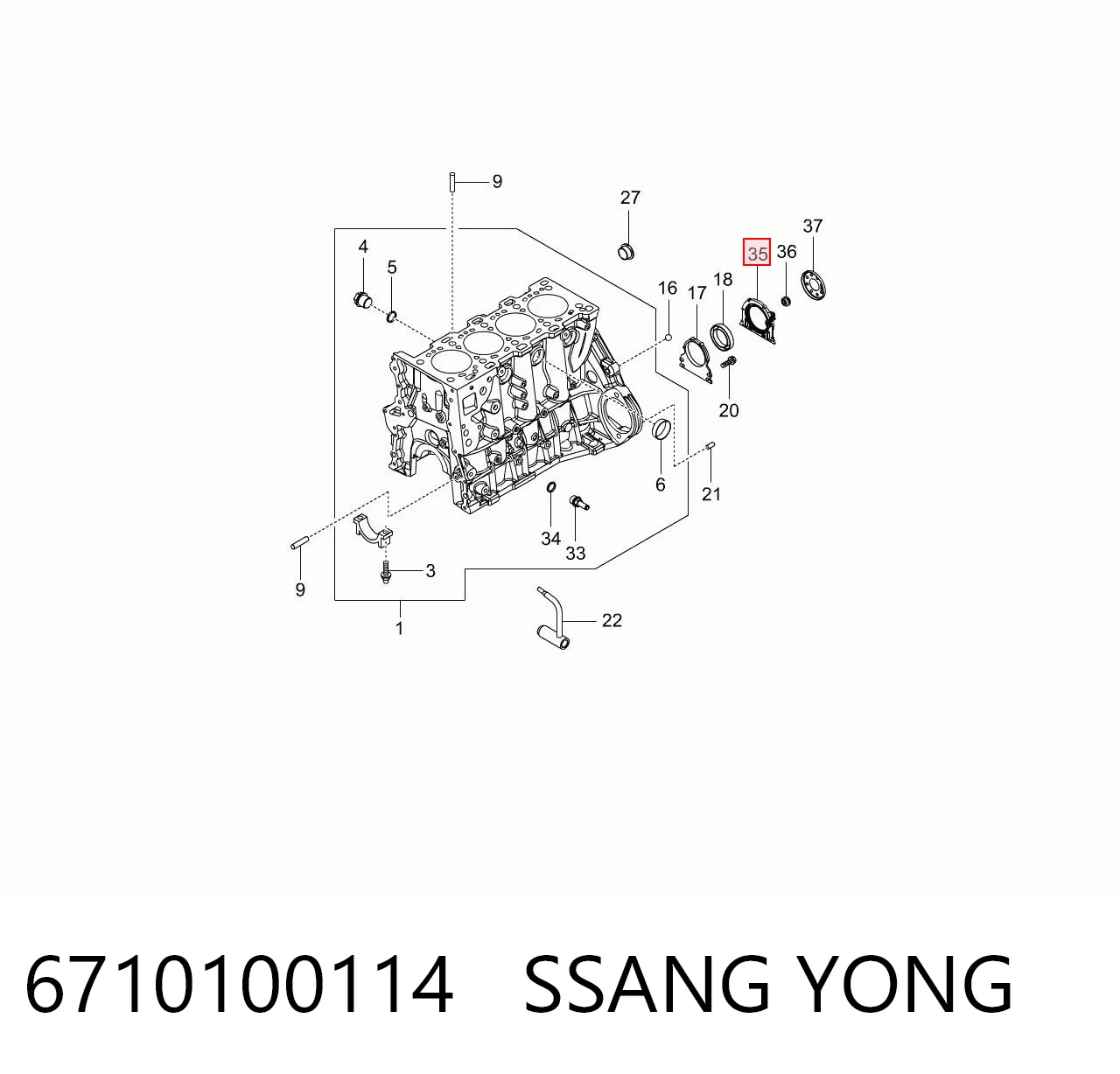 6710100114 Ssang Yong Сальник коленвала двигателя, задний