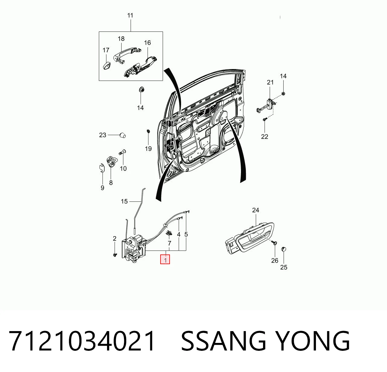 7121034021 Ssang Yong Замок двери водителя