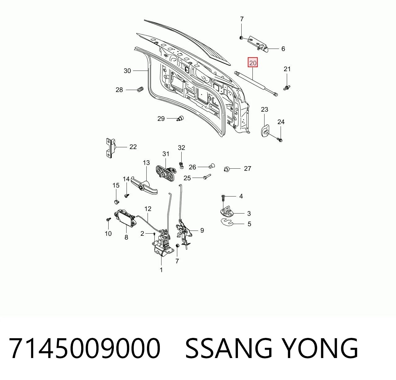 7145009000 Ssang Yong Амортизатор крышки багажника