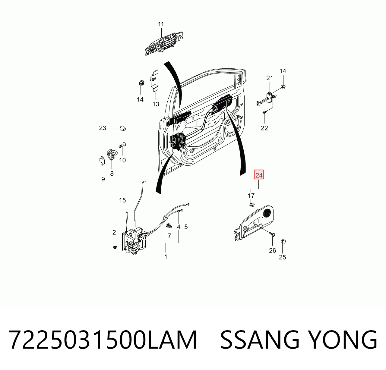 7225031500LAM Ssang Yong Ручка двери передней внутренняя левая