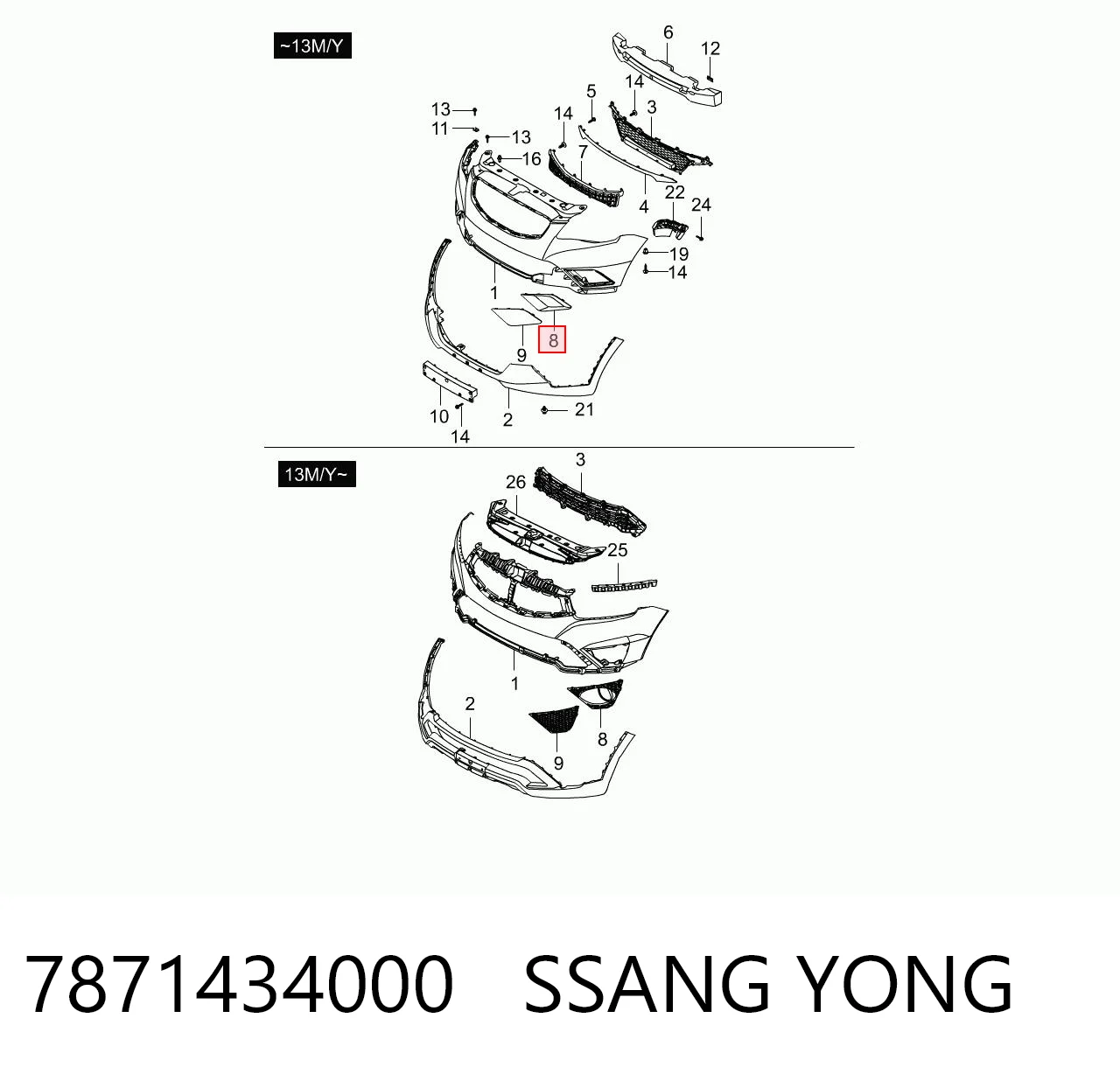 7871434000 Ssang Yong Ободок (окантовка) фары противотуманной правой