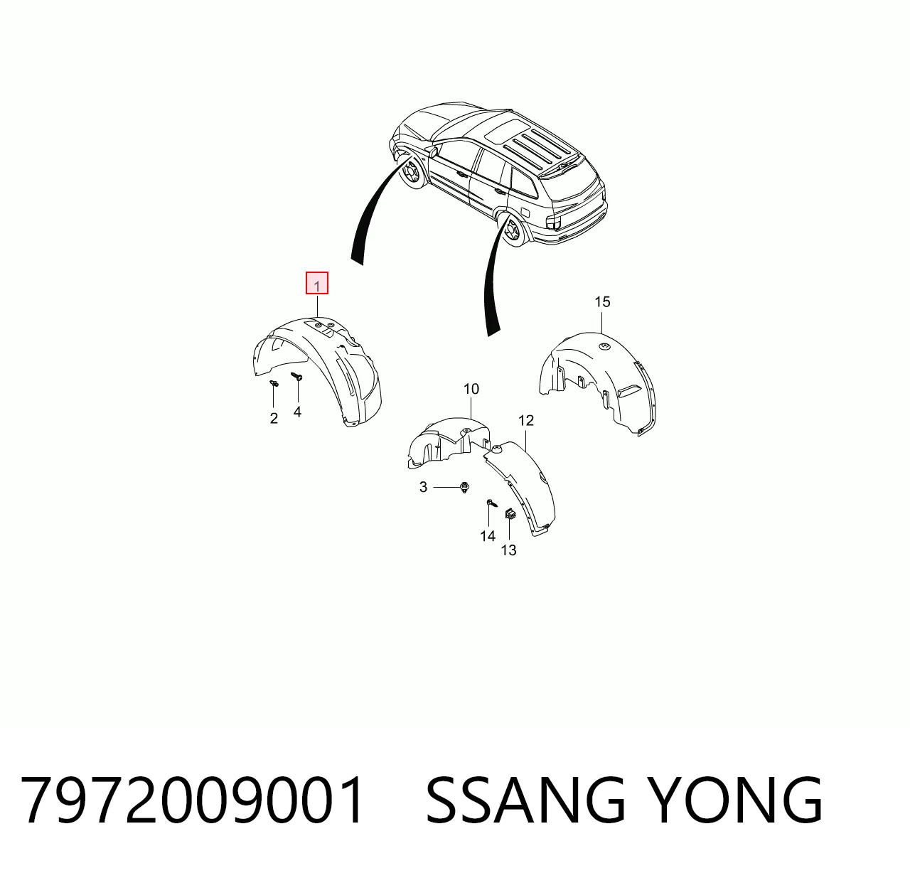 Подкрыльник переднего крыла, правый на SsangYong Kyron  