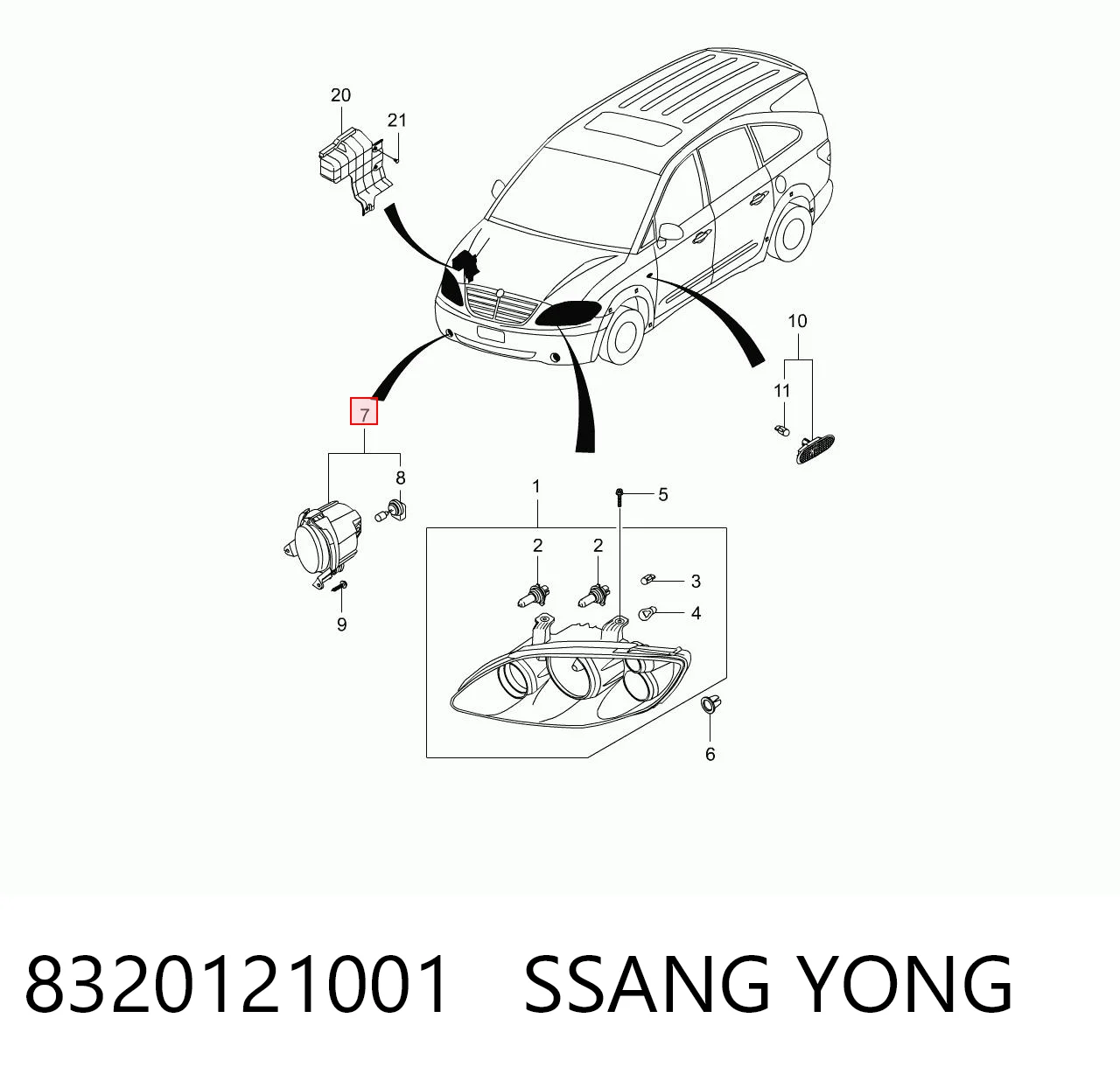 8320121001 Ssang Yong Противотуманная фара левая