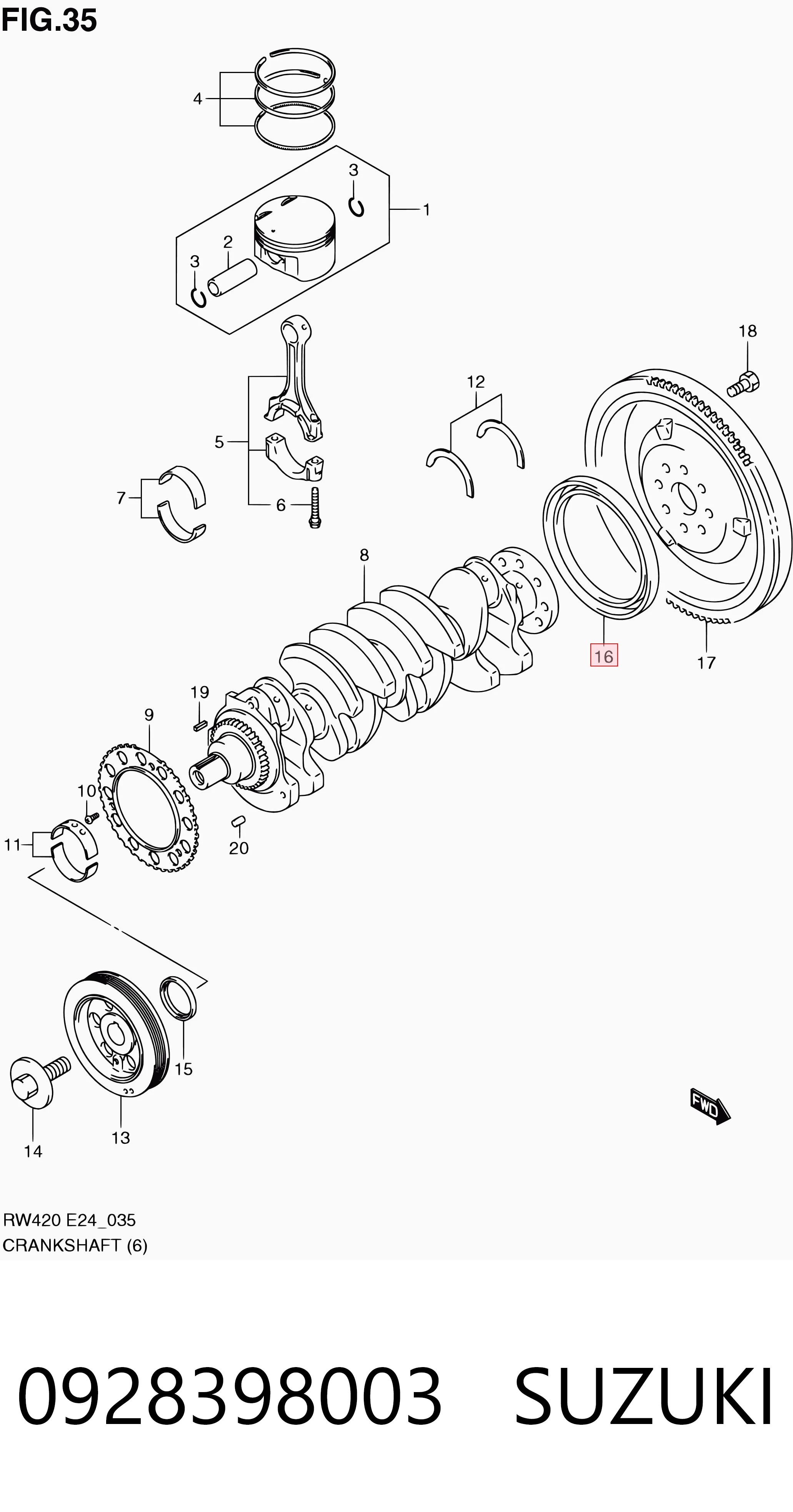 0928398003 Suzuki Сальник коленвала двигателя, задний