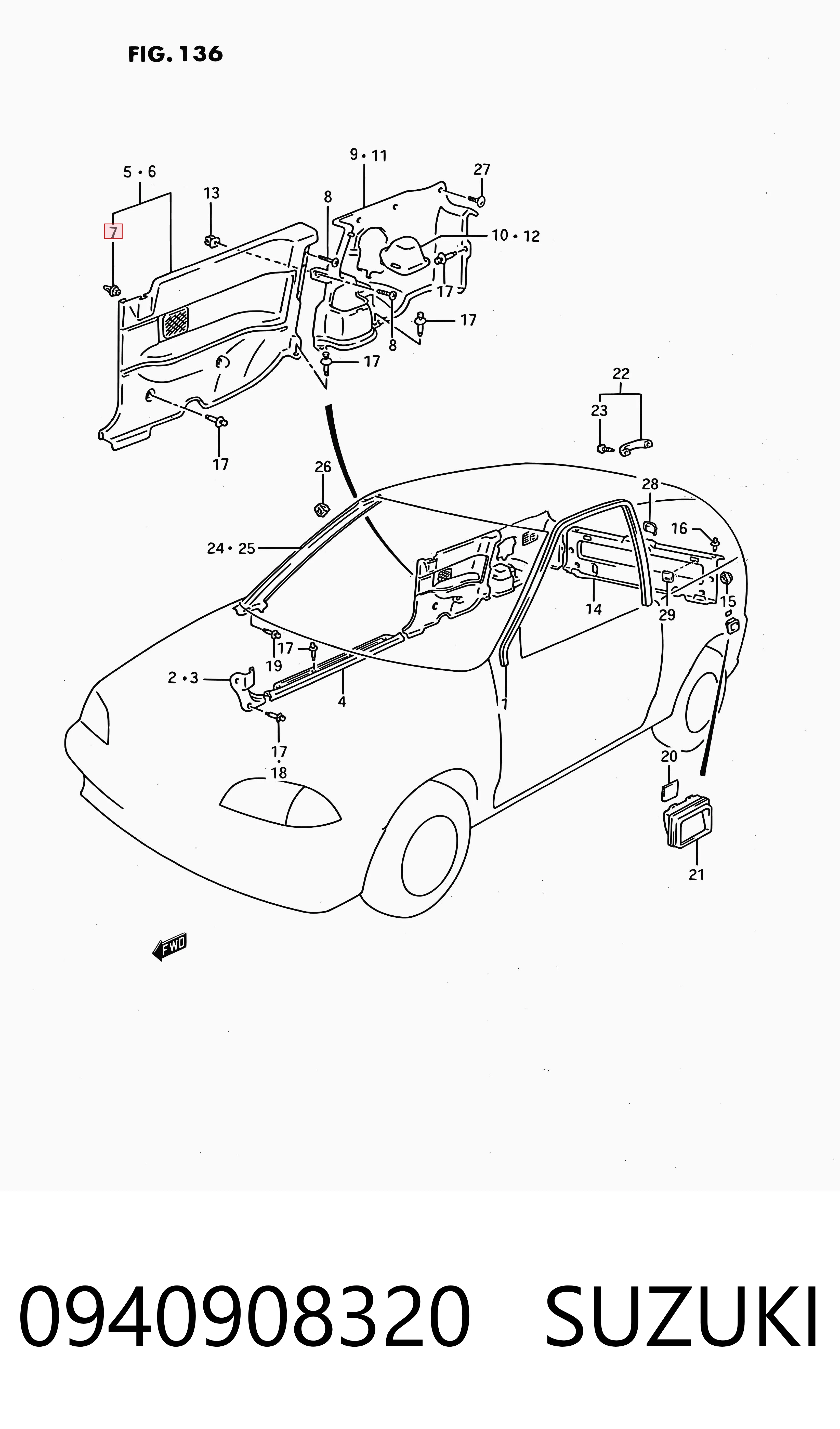 Пистон крепления обшивки двери 940908320 Subaru