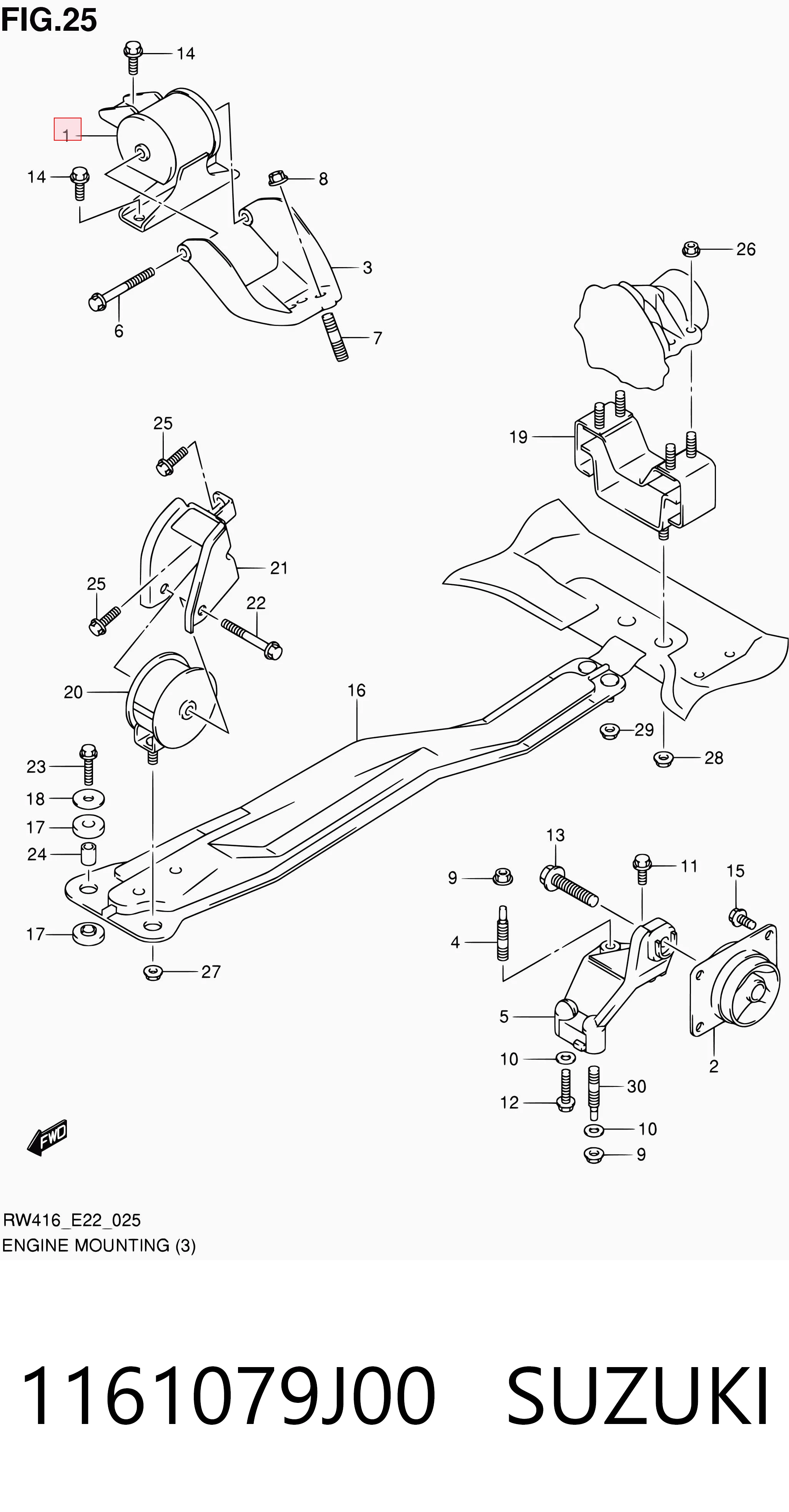 1161079J00 Suzuki Правая подушка двигателя