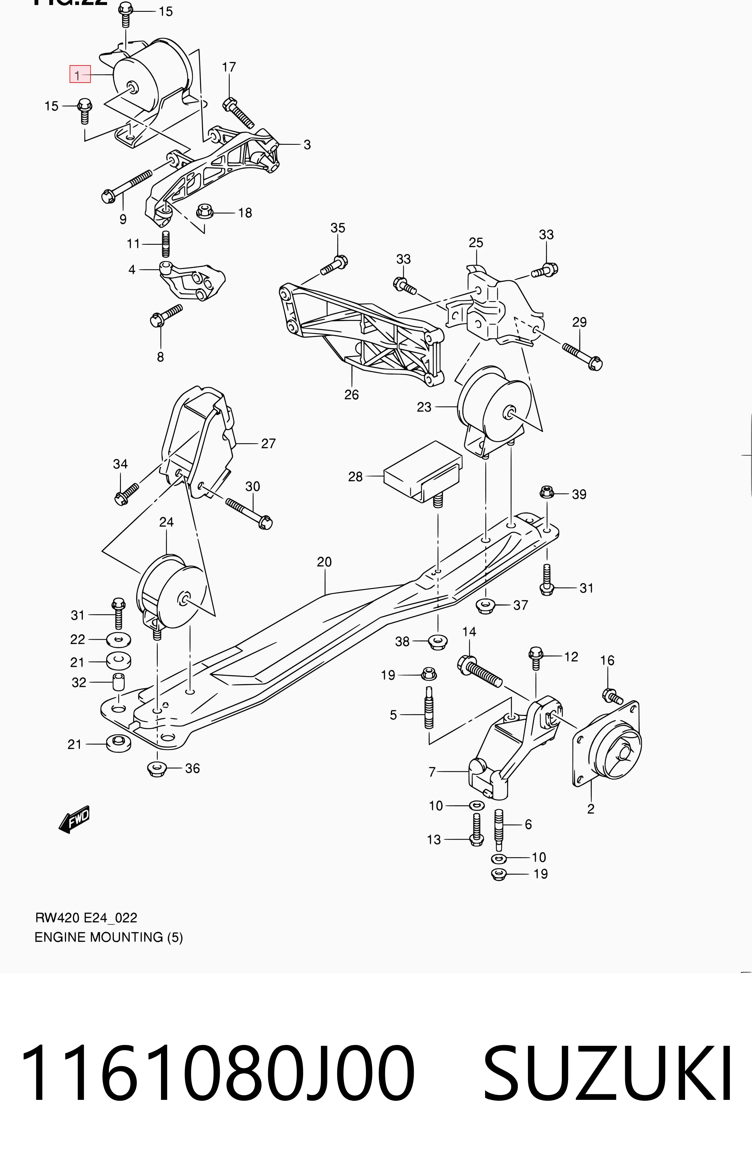 1161080J00 Suzuki Правая подушка двигателя