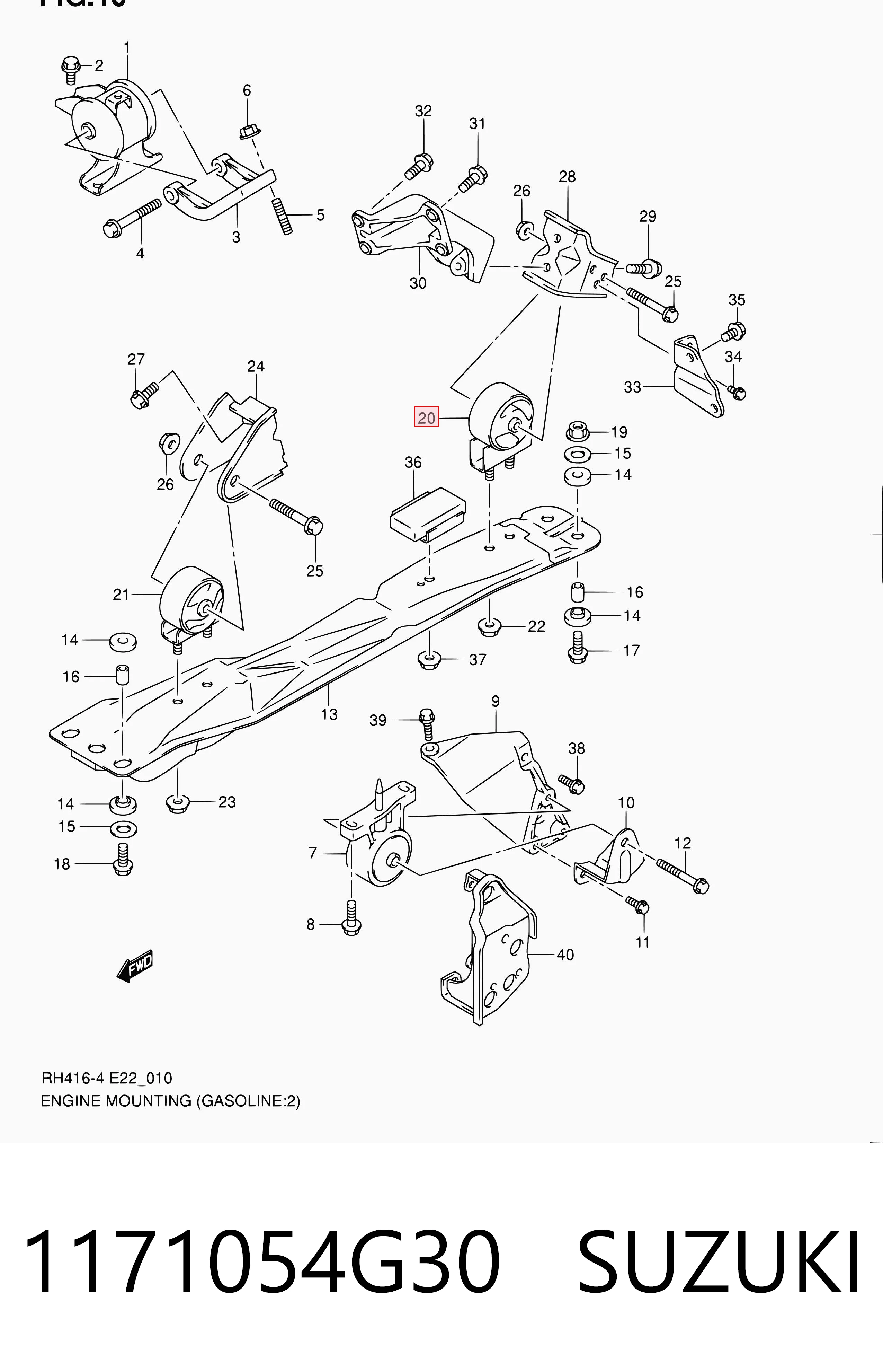 1171054G30 Suzuki Задняя подушка двигателя