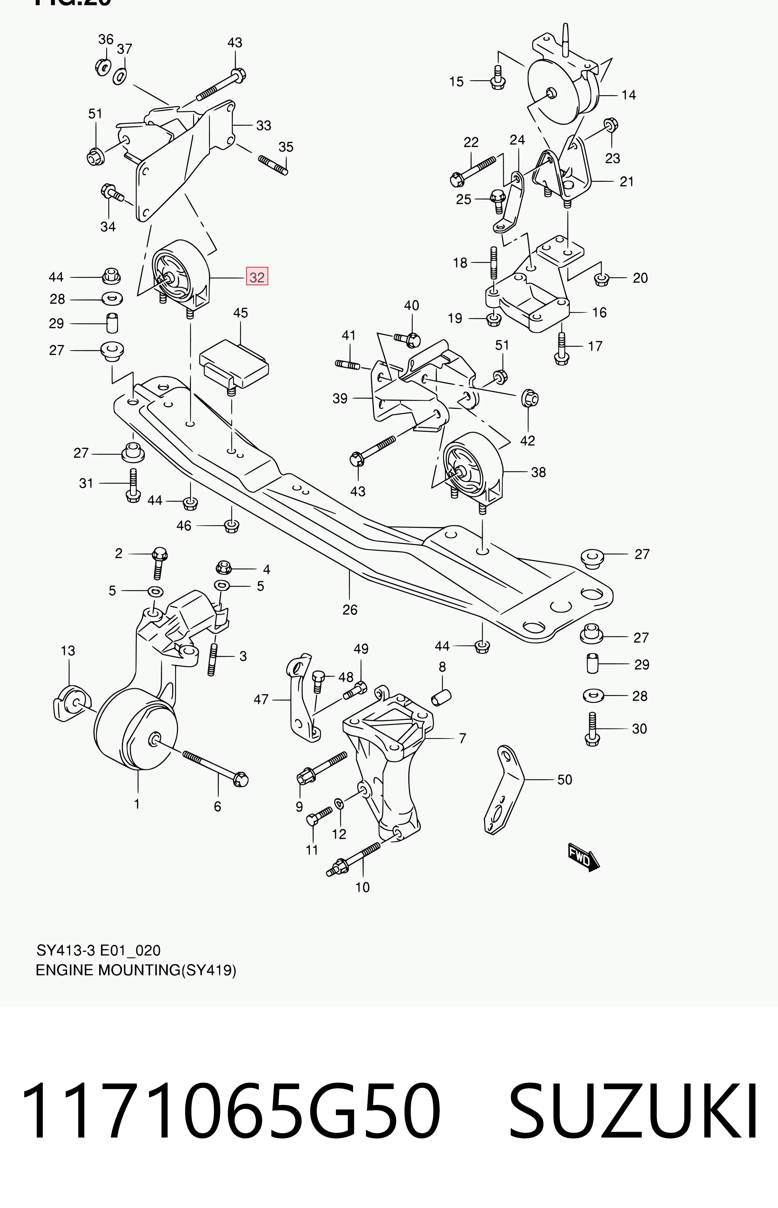 1171065G50 Suzuki Задняя подушка двигателя