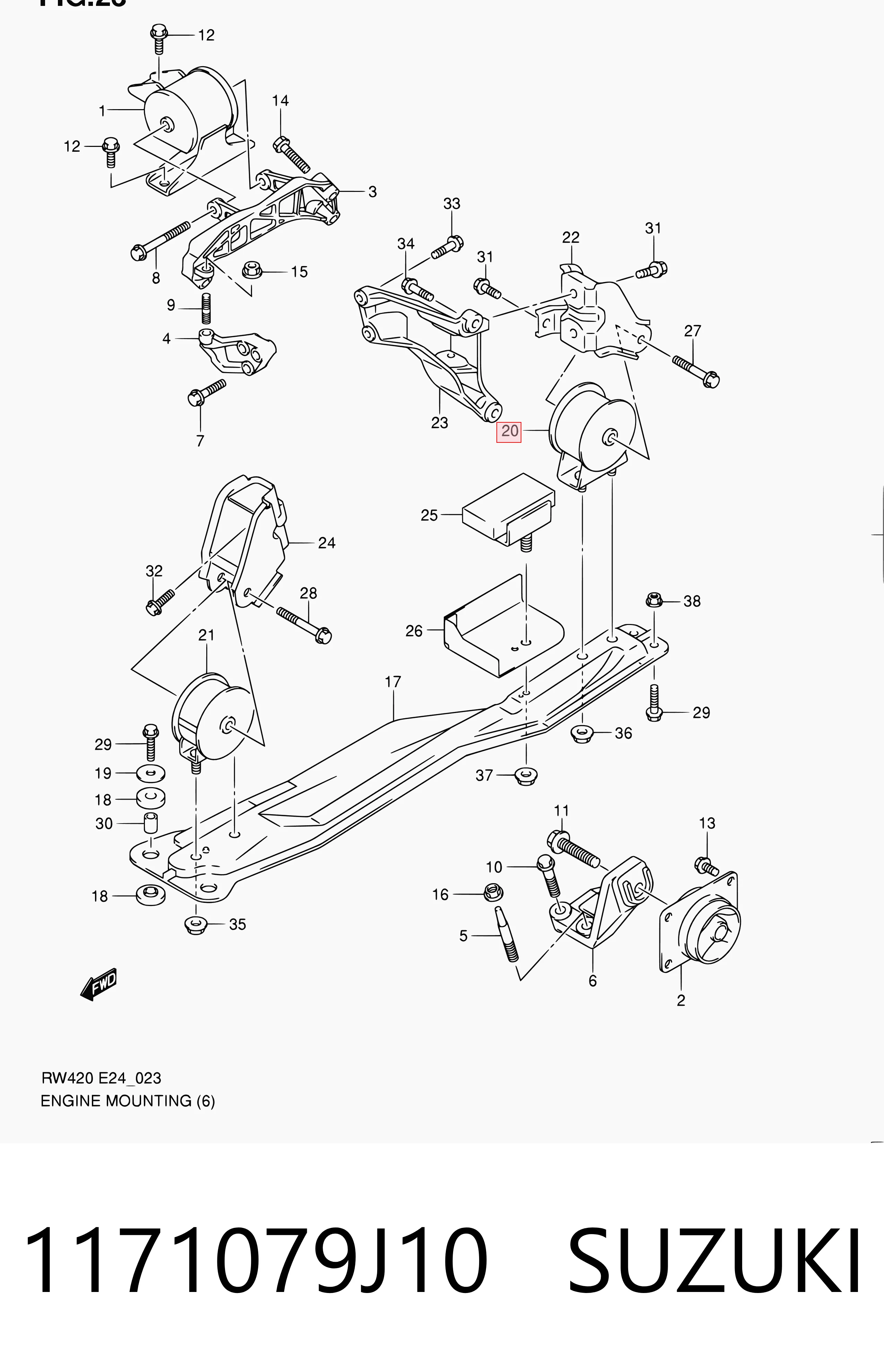 1171079J10 Suzuki Задняя подушка двигателя