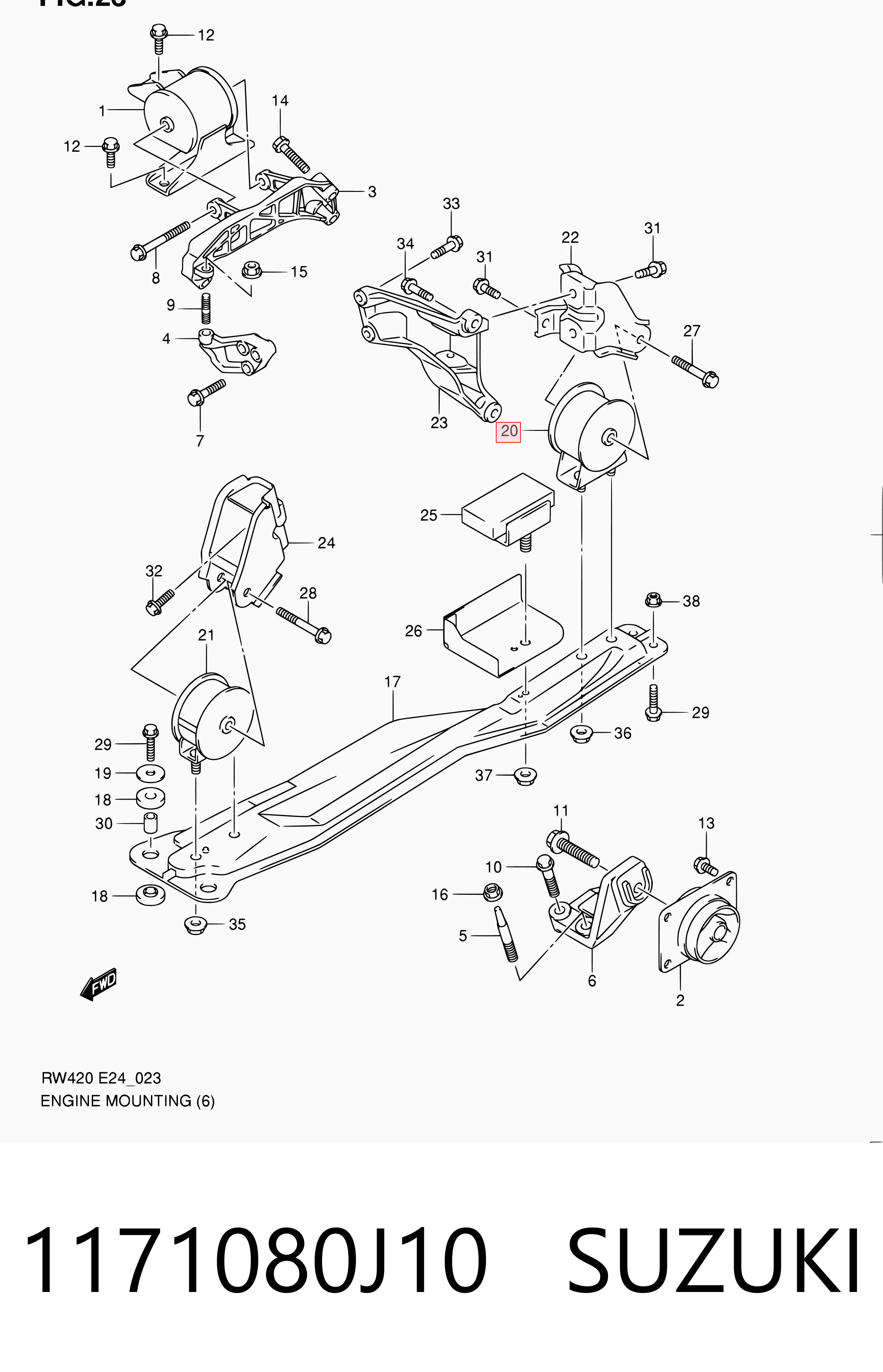 1171080J10 Suzuki Задняя подушка двигателя
