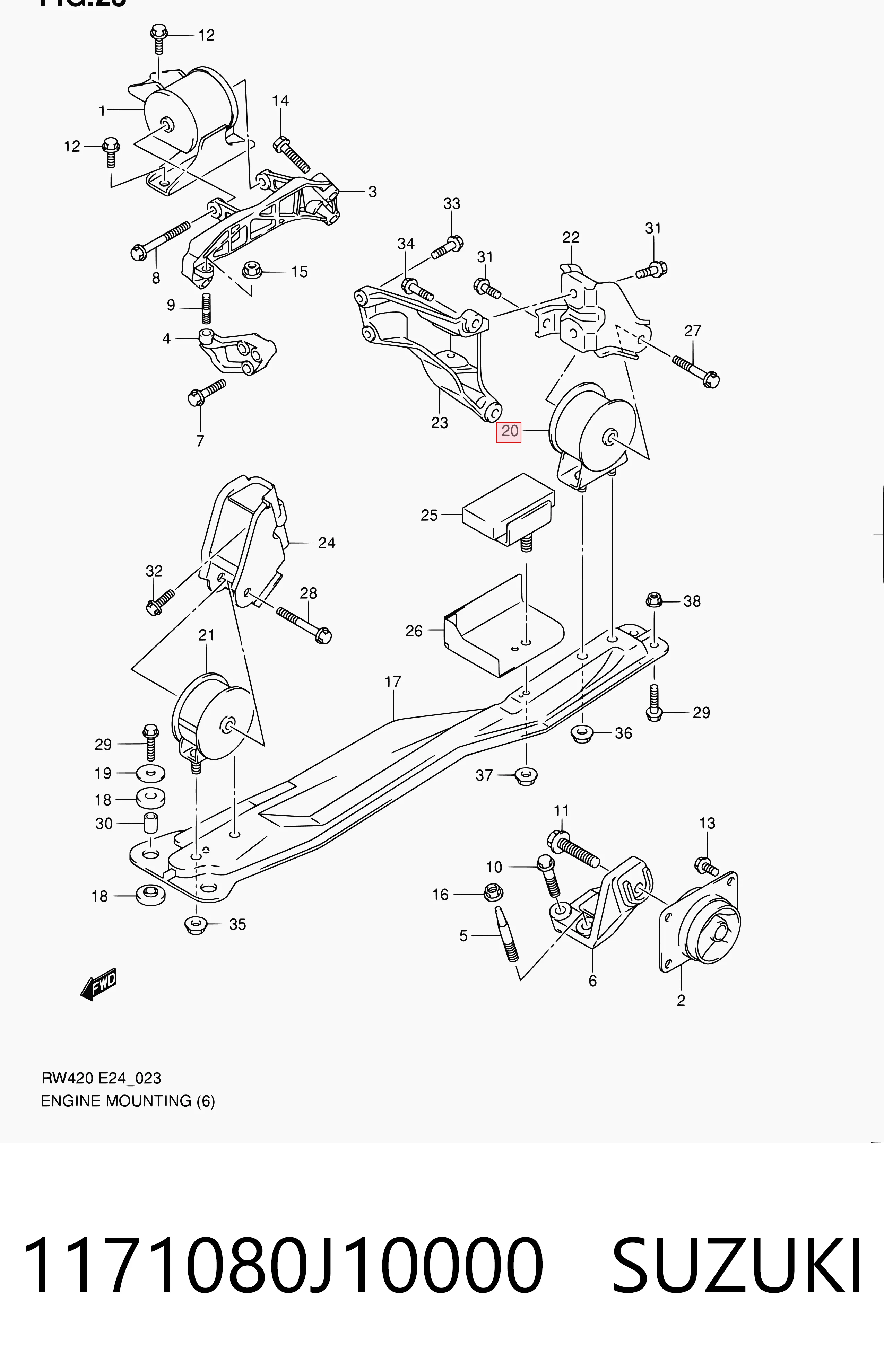 1171080J10000 Suzuki Задняя подушка двигателя