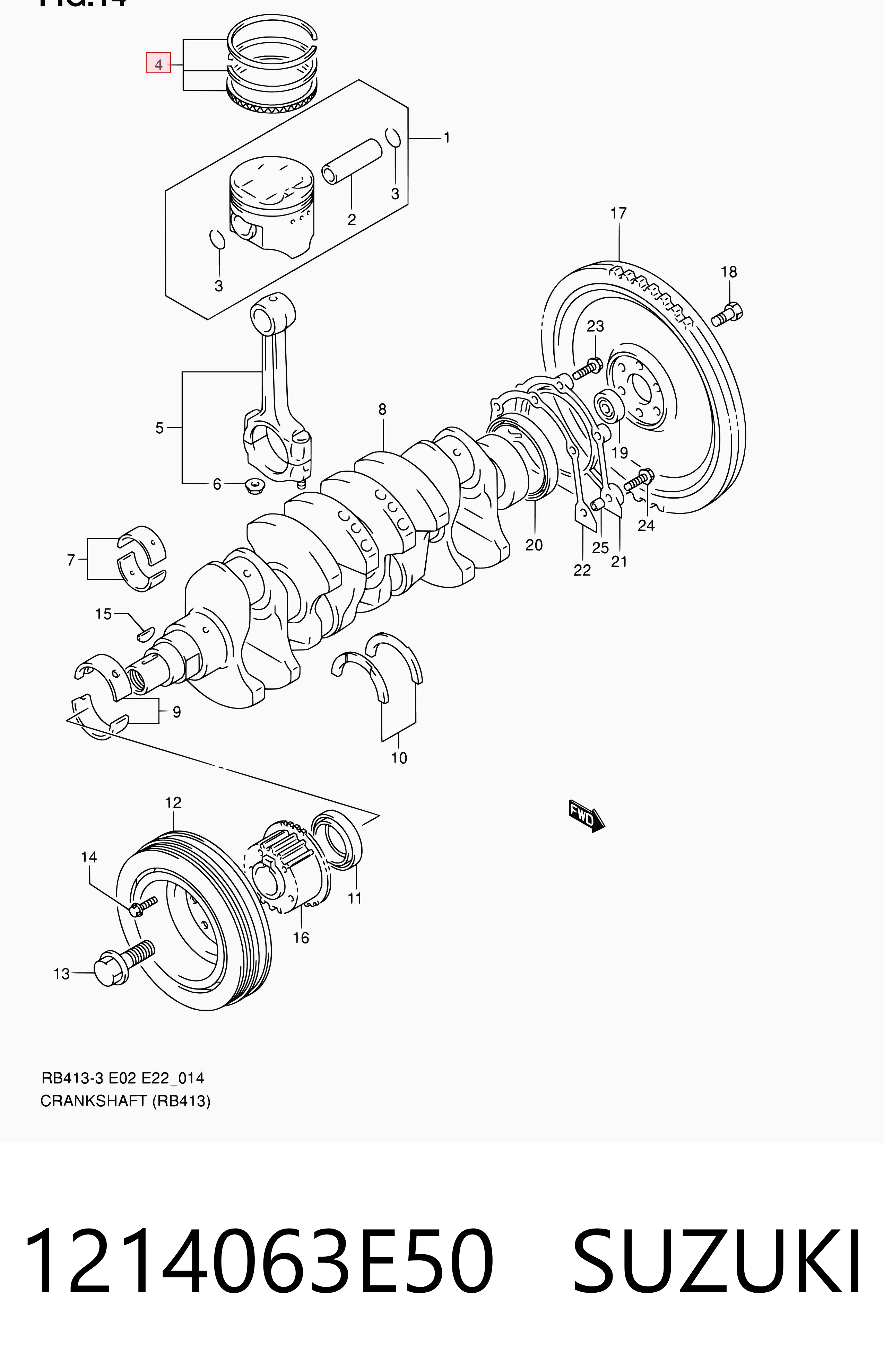 1214063E50 Subaru Поршневые кольца на 1 цилиндр, STD