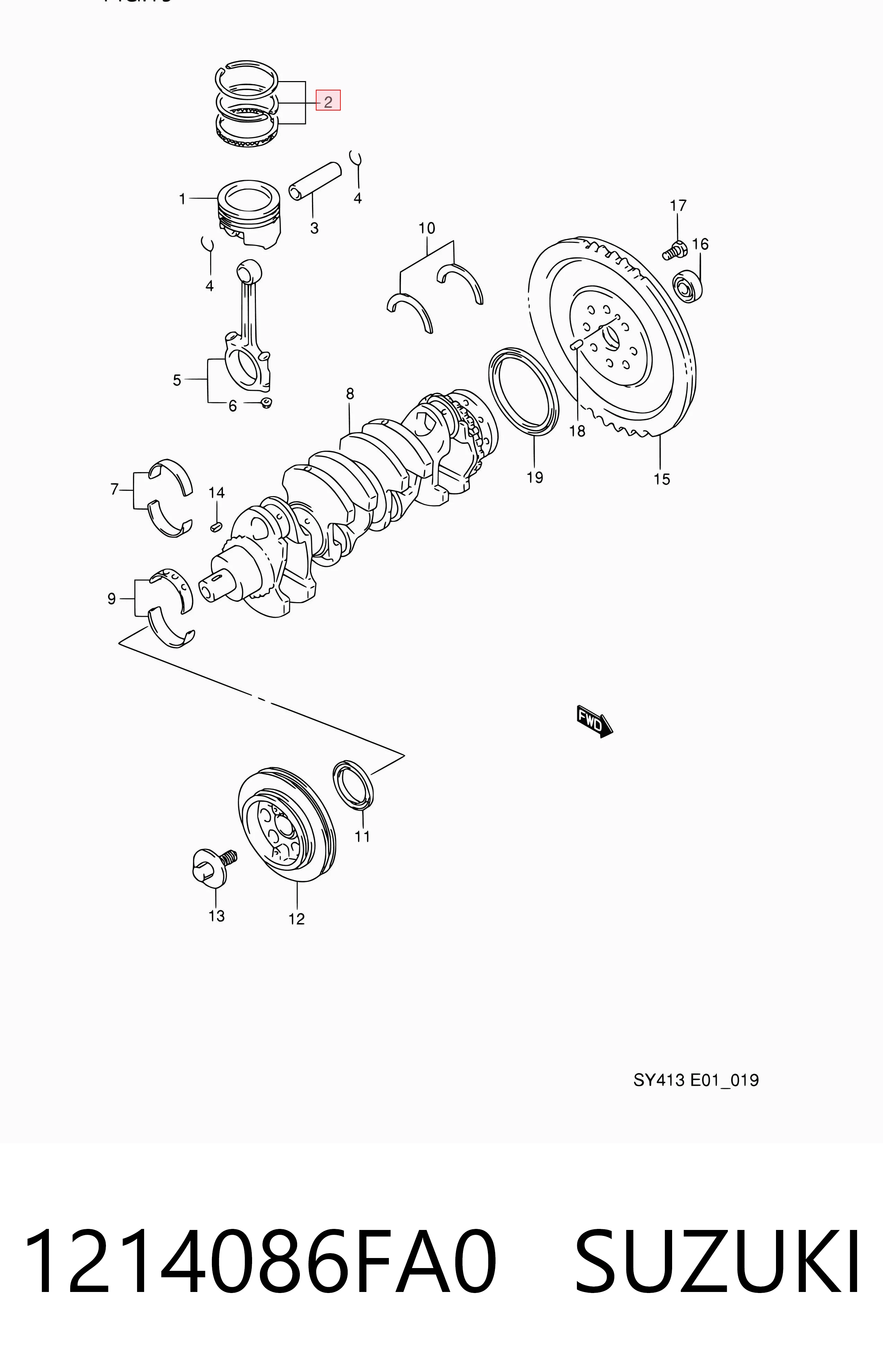 1214086FA0 Suzuki Поршневые кольца на 1 цилиндр, STD