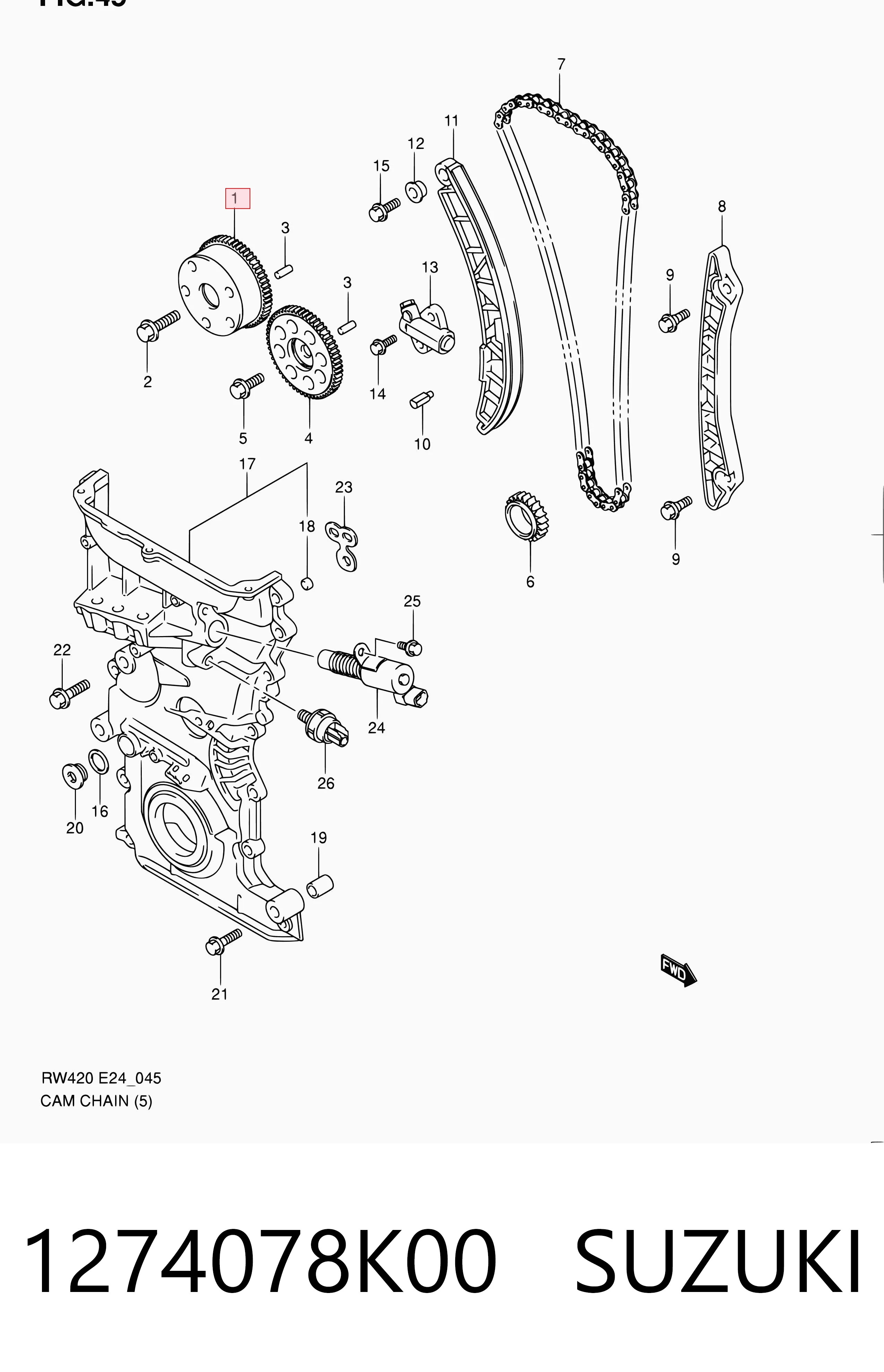 1274078K00 Suzuki Звездочка шестерня распредвала двигателя выпускного
