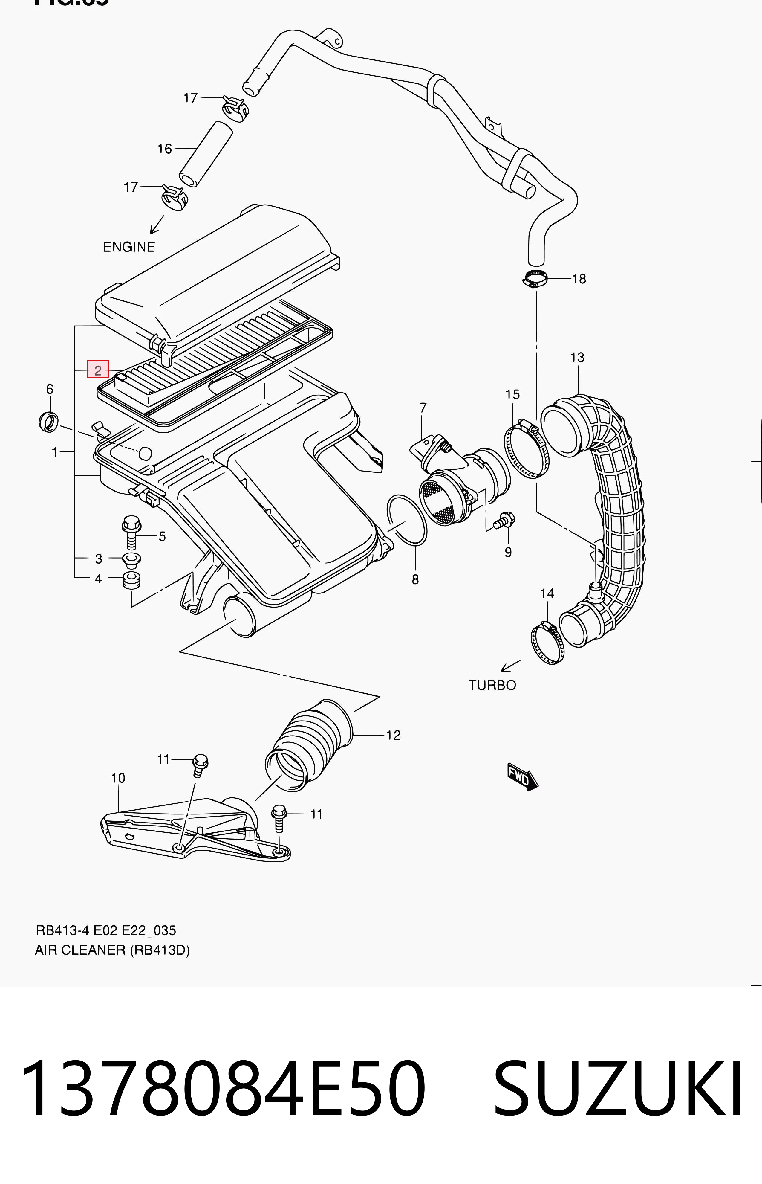 1378084E50 Suzuki Воздушный фильтр двигателя