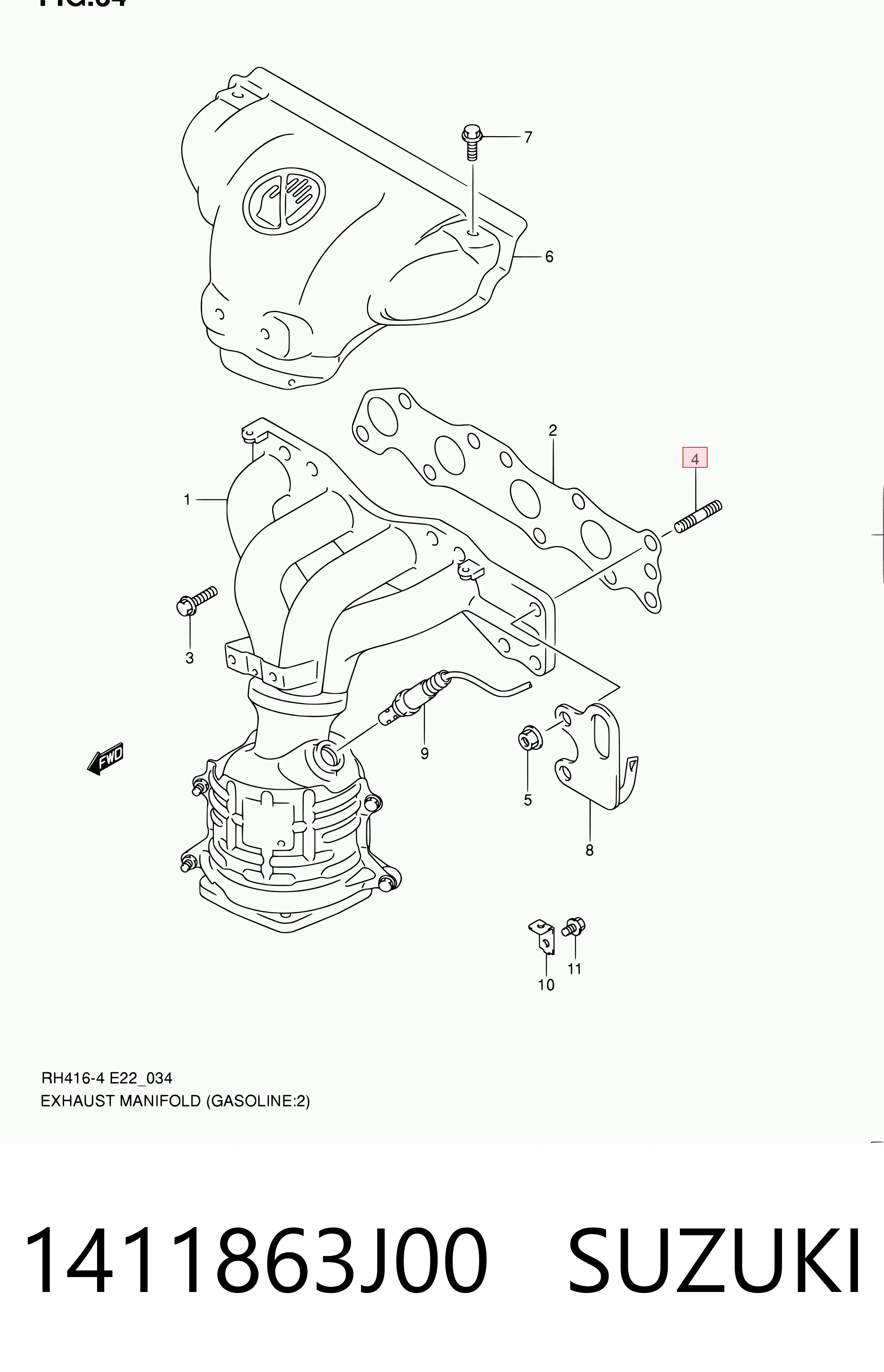 Болт (шпилька) выпускного коллектора Subaru 1411863J00 цена, от 1.61 USD