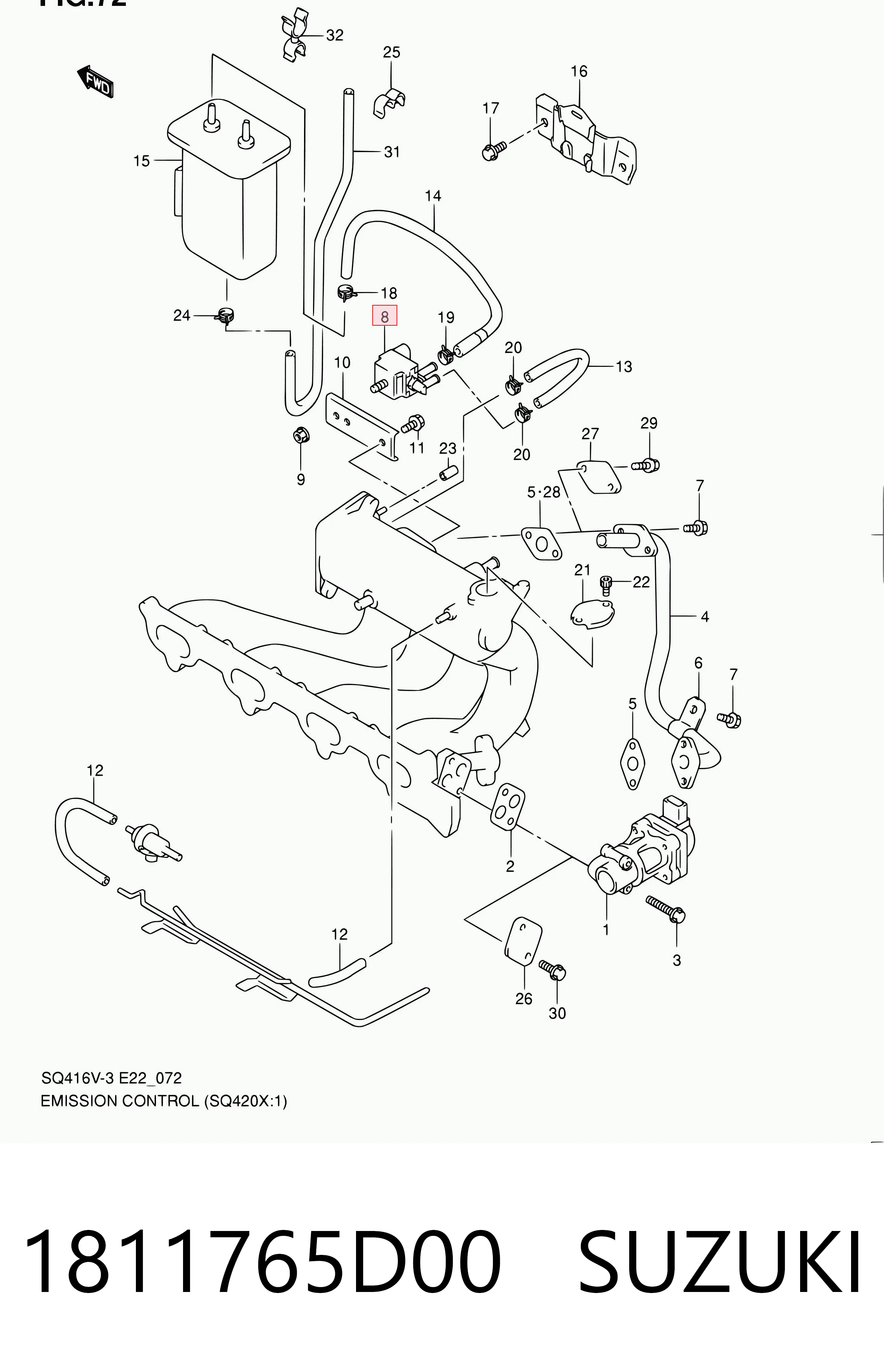 1811765D00 Suzuki Клапан абсорбера