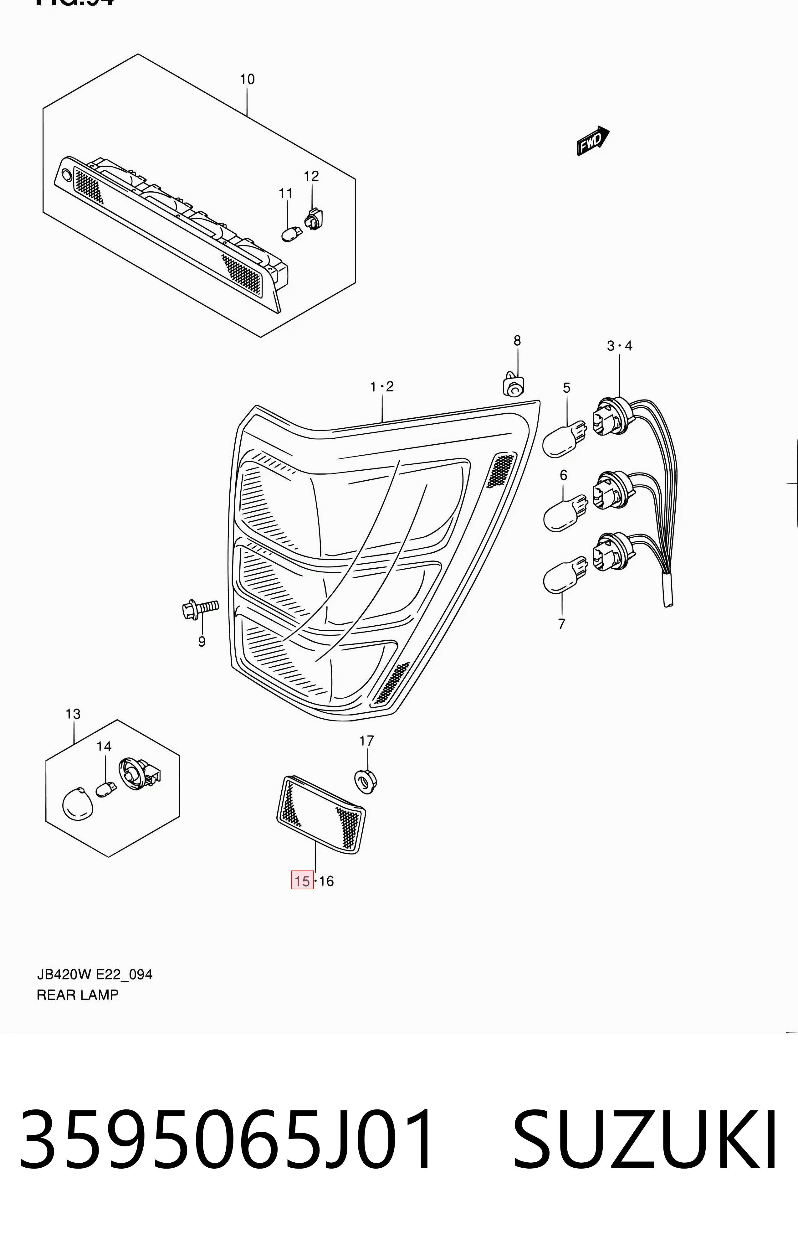 3595065J01 Suzuki Правый катафот бампера