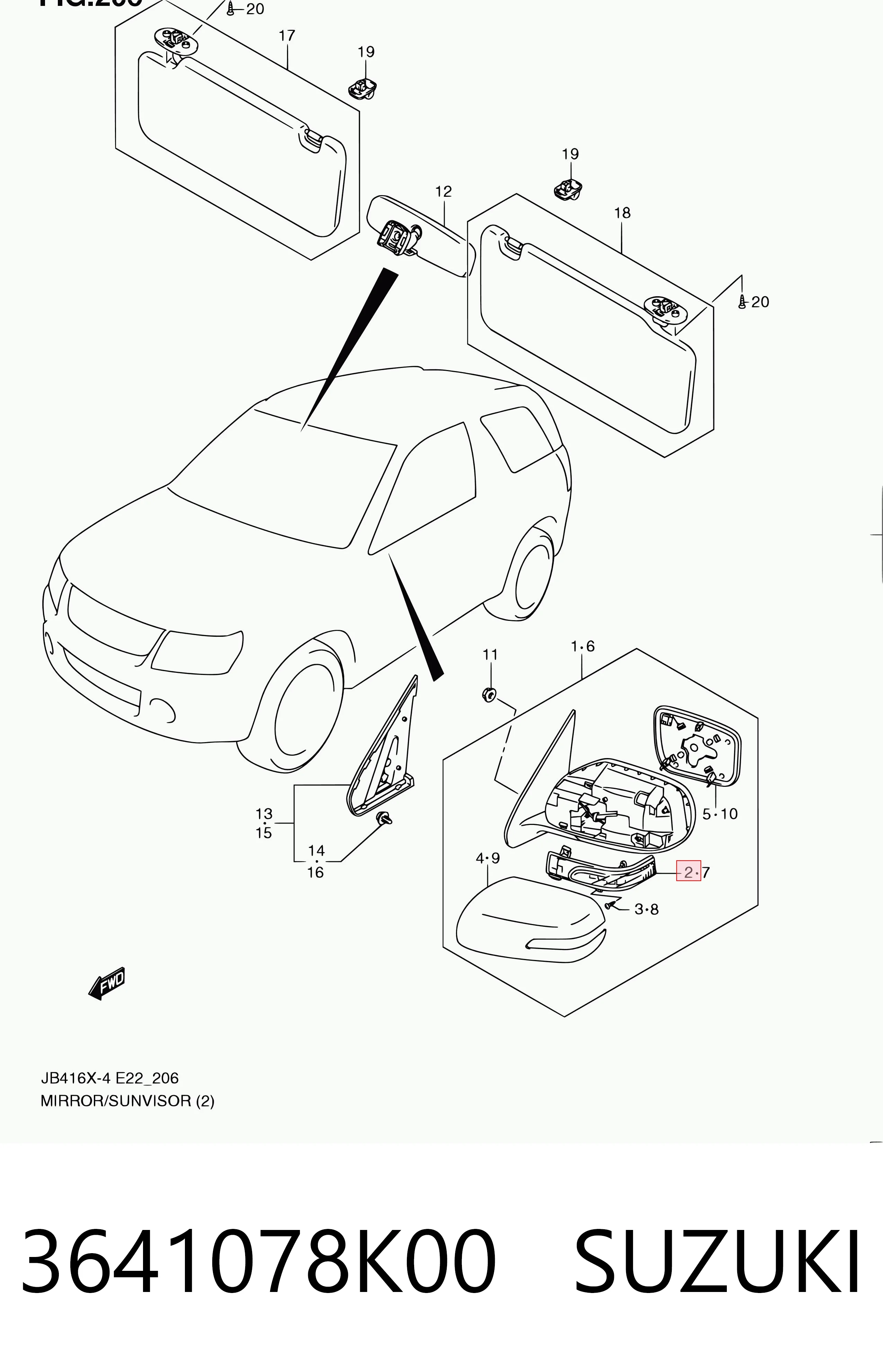 3641078K00 Suzuki Указатель поворота зеркала правый