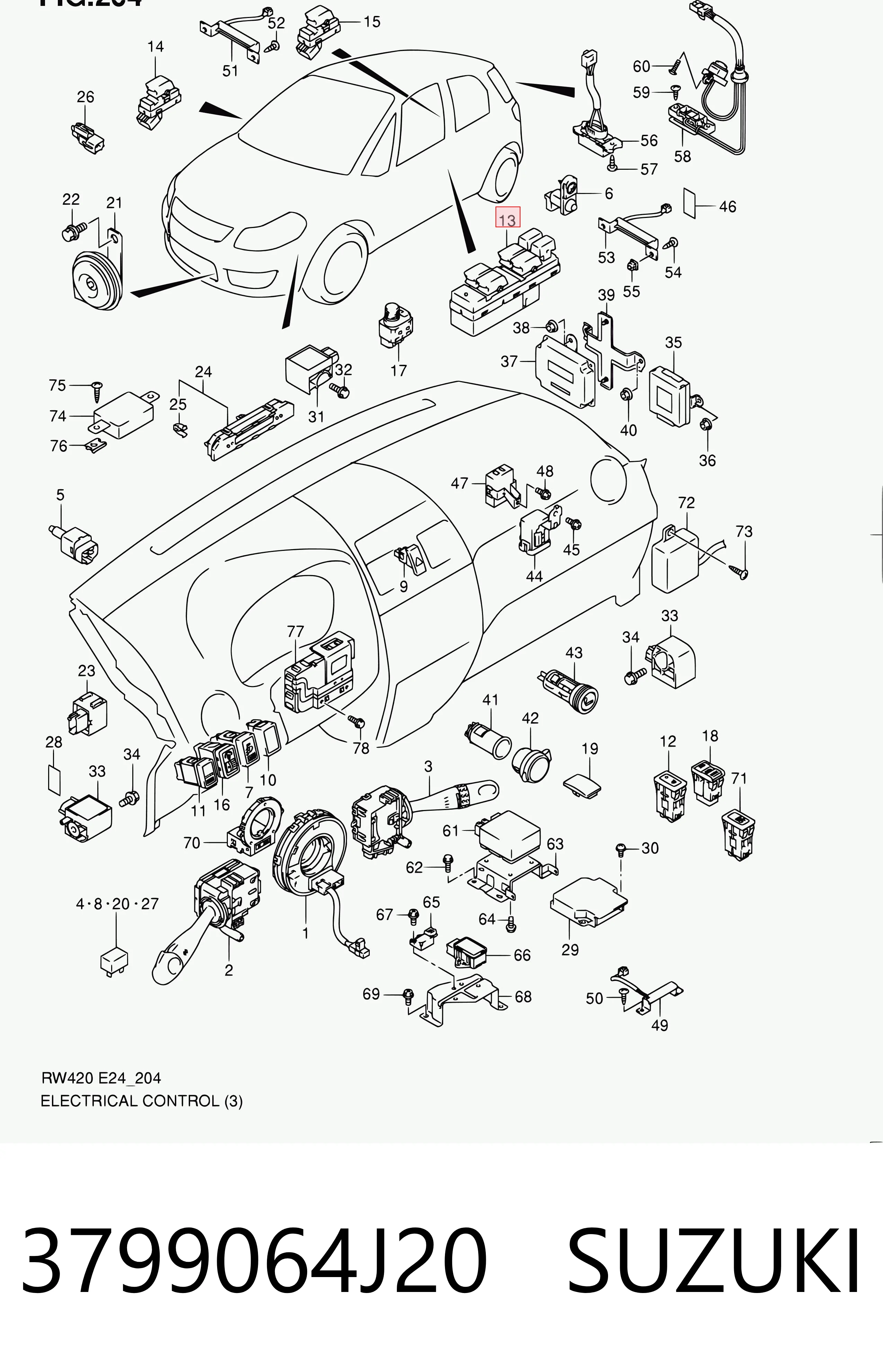 3799064J20 Suzuki Кнопки переднего левого стекло подъёмника