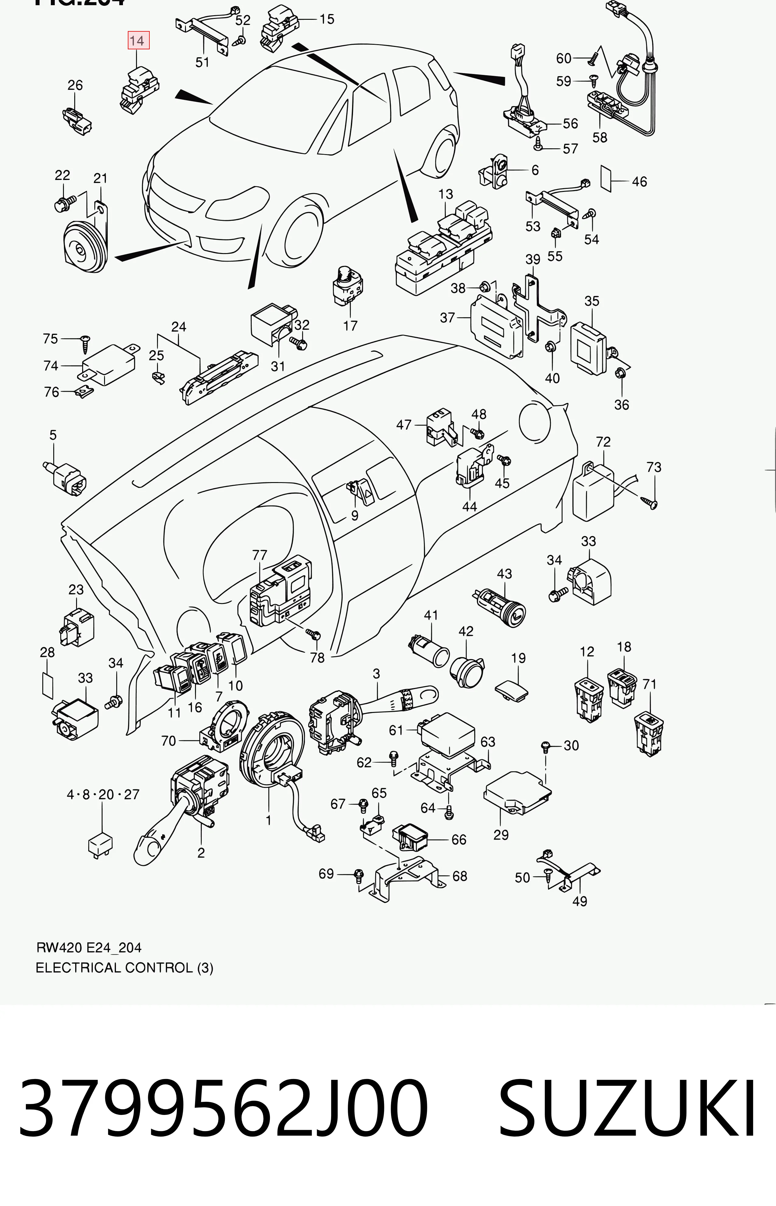 3799562J00 Suzuki Кнопочный блок управления стеклоподъемником задний правый