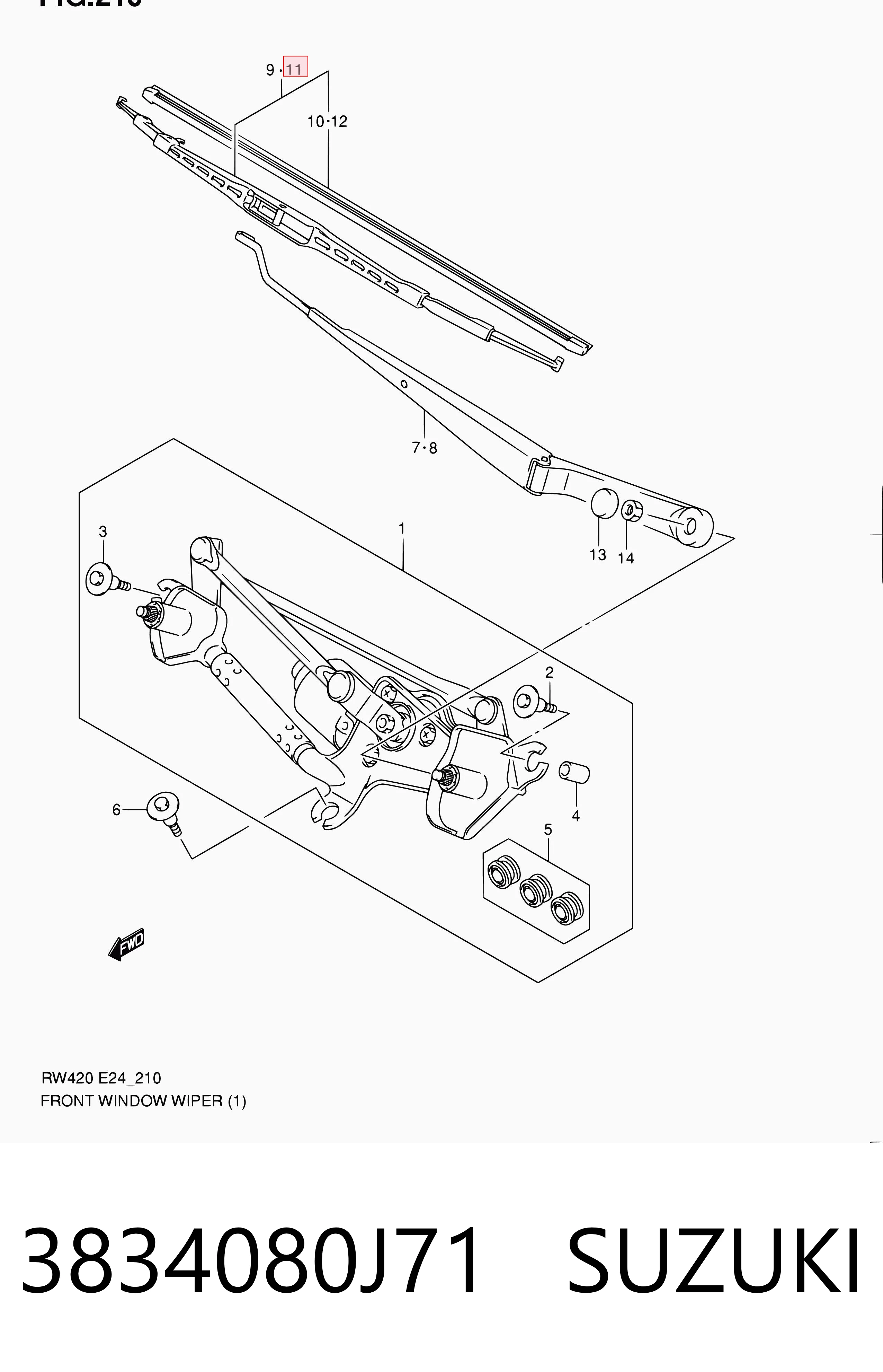 3834080J71 Suzuki Щетка заднего стеклоочистителя