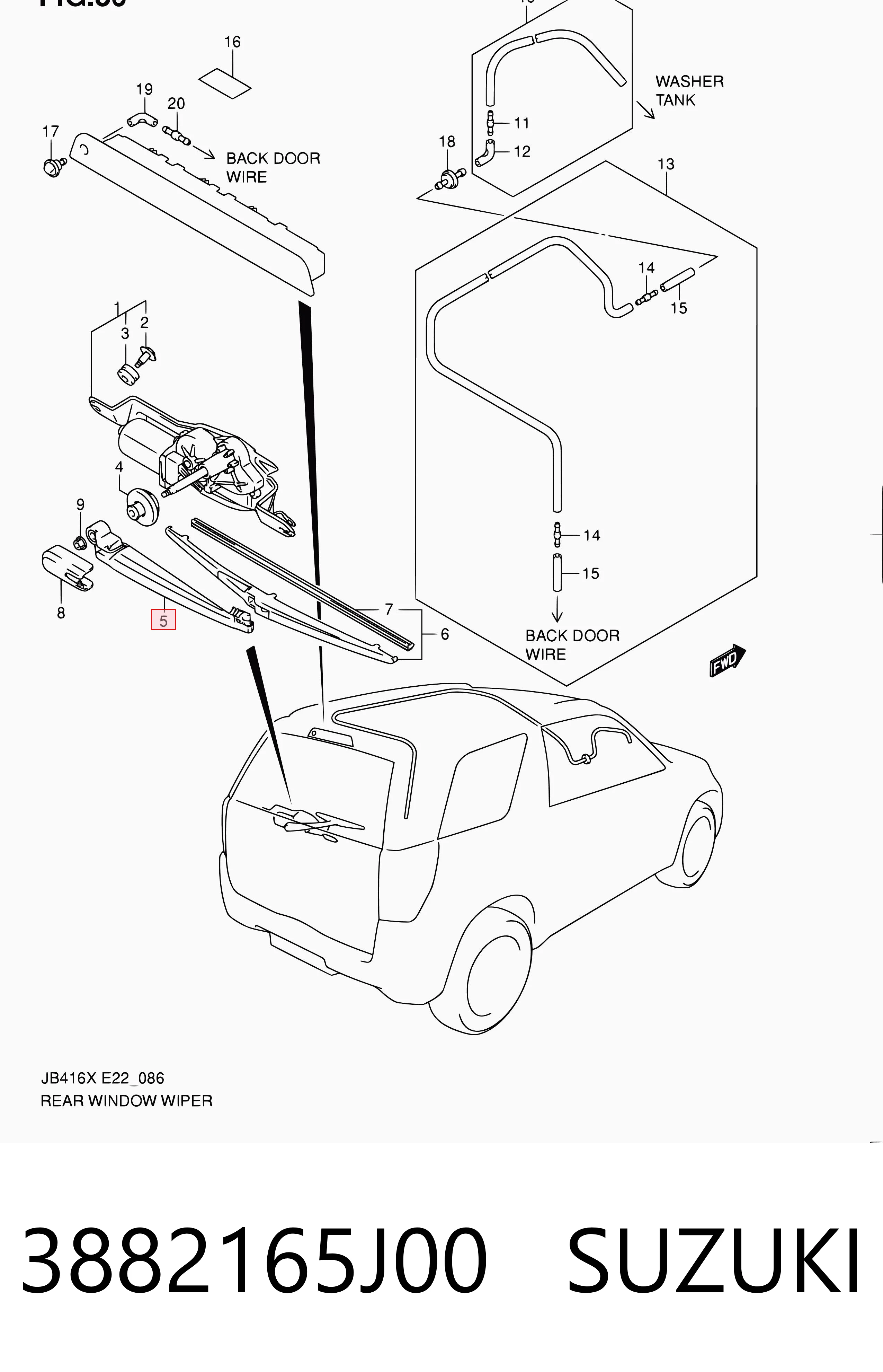 3882165J00 Suzuki Рычаг-поводок дворника заднего стекла