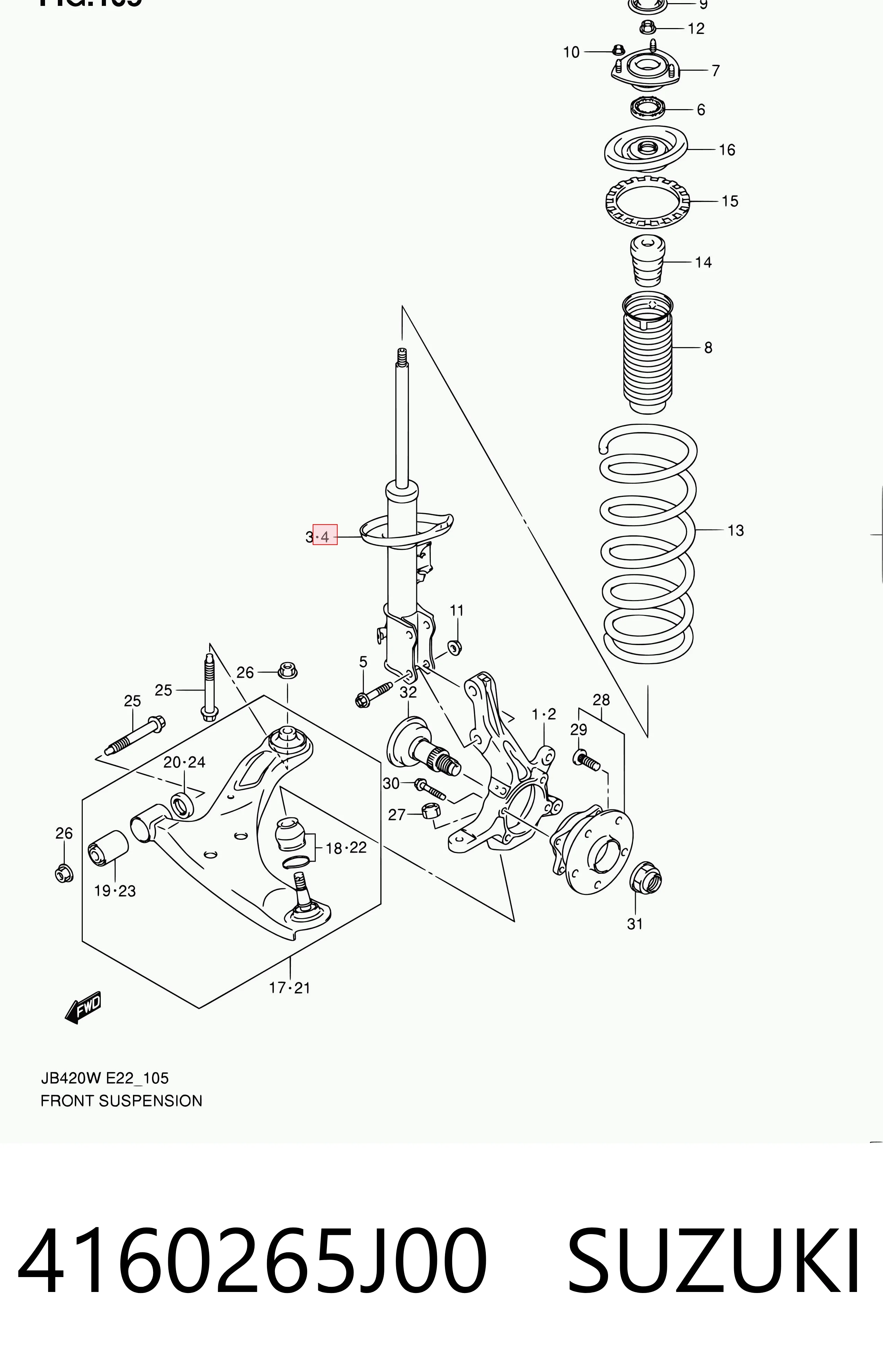 4160265J00 Suzuki Амортизатор передний левый
