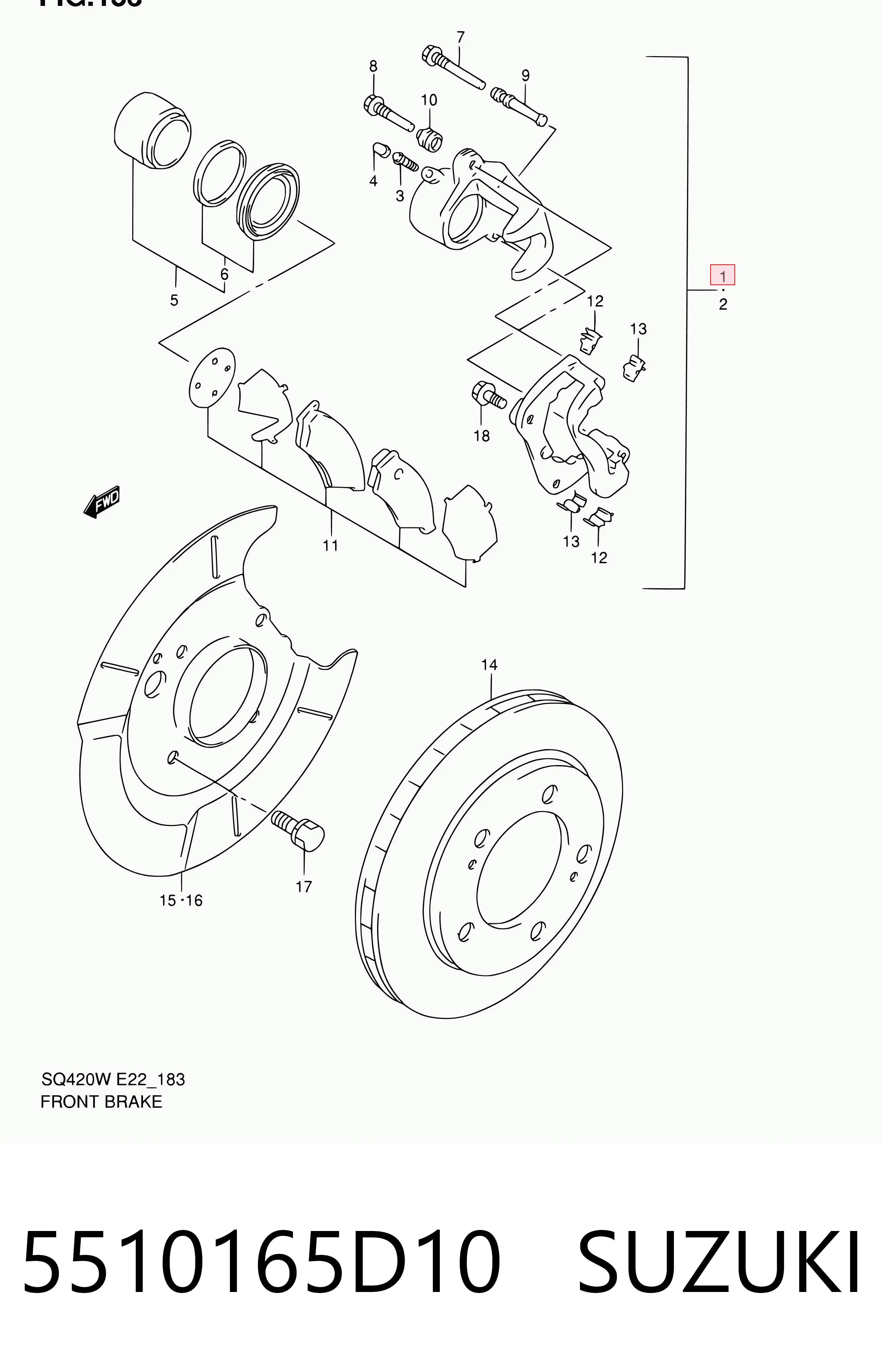5510165D10 Suzuki Суппорт тормозной, передний, правый