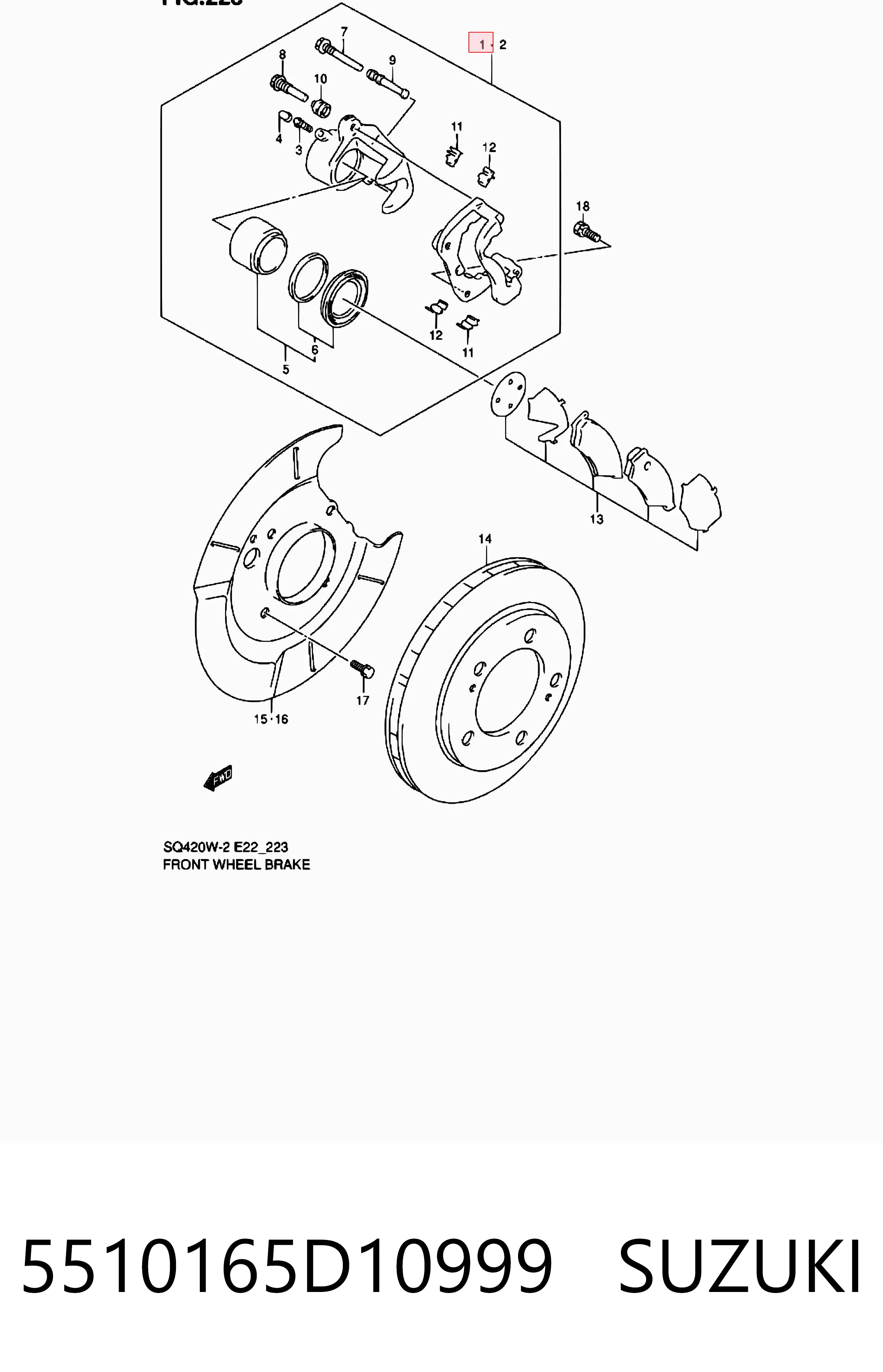 5510165D10999 Suzuki Суппорт тормозной, передний, правый