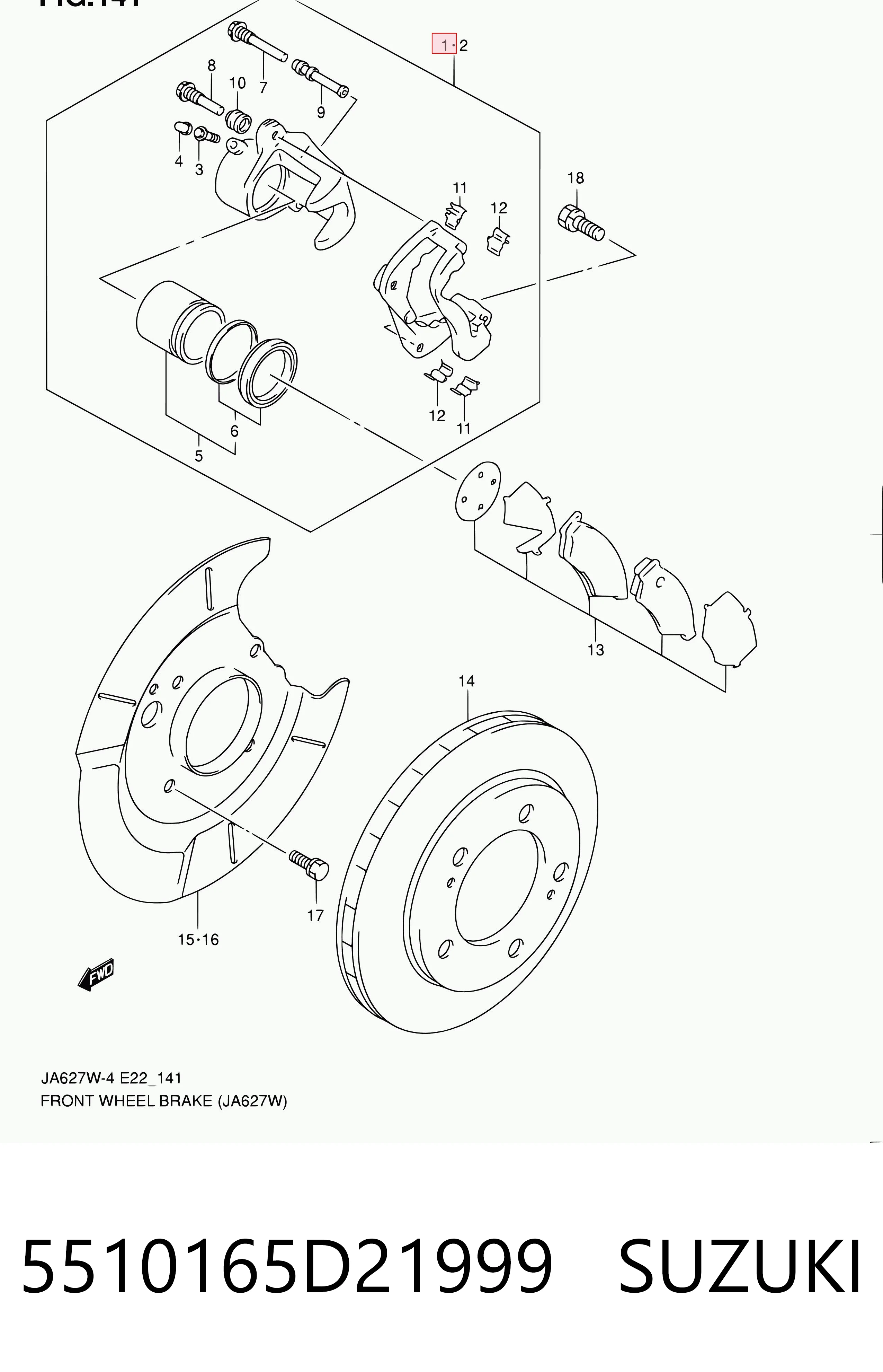 5510165D21999 Suzuki Суппорт тормозной, передний, правый