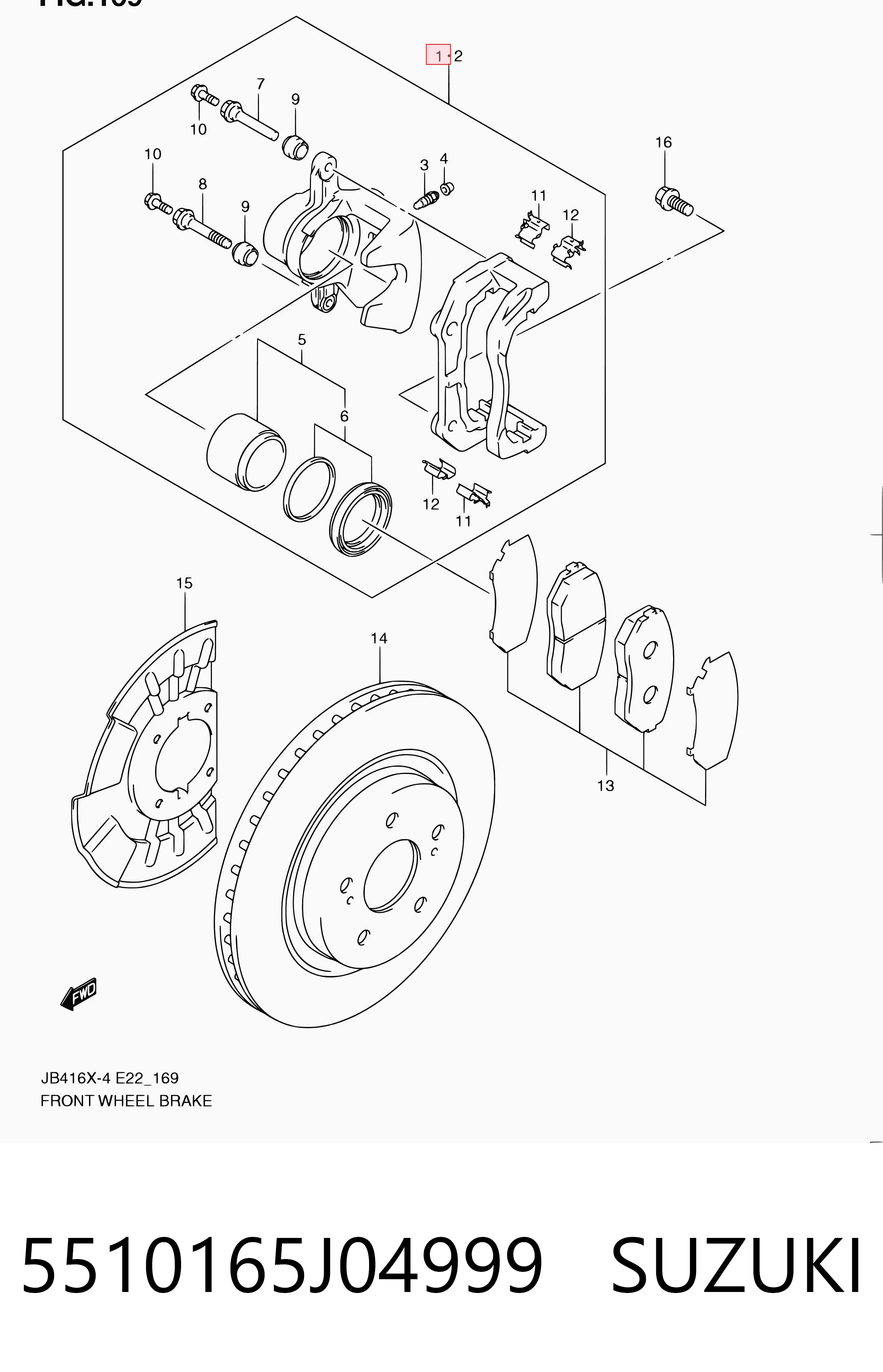 5510165J04999 Suzuki Суппорт тормозной, передний, правый