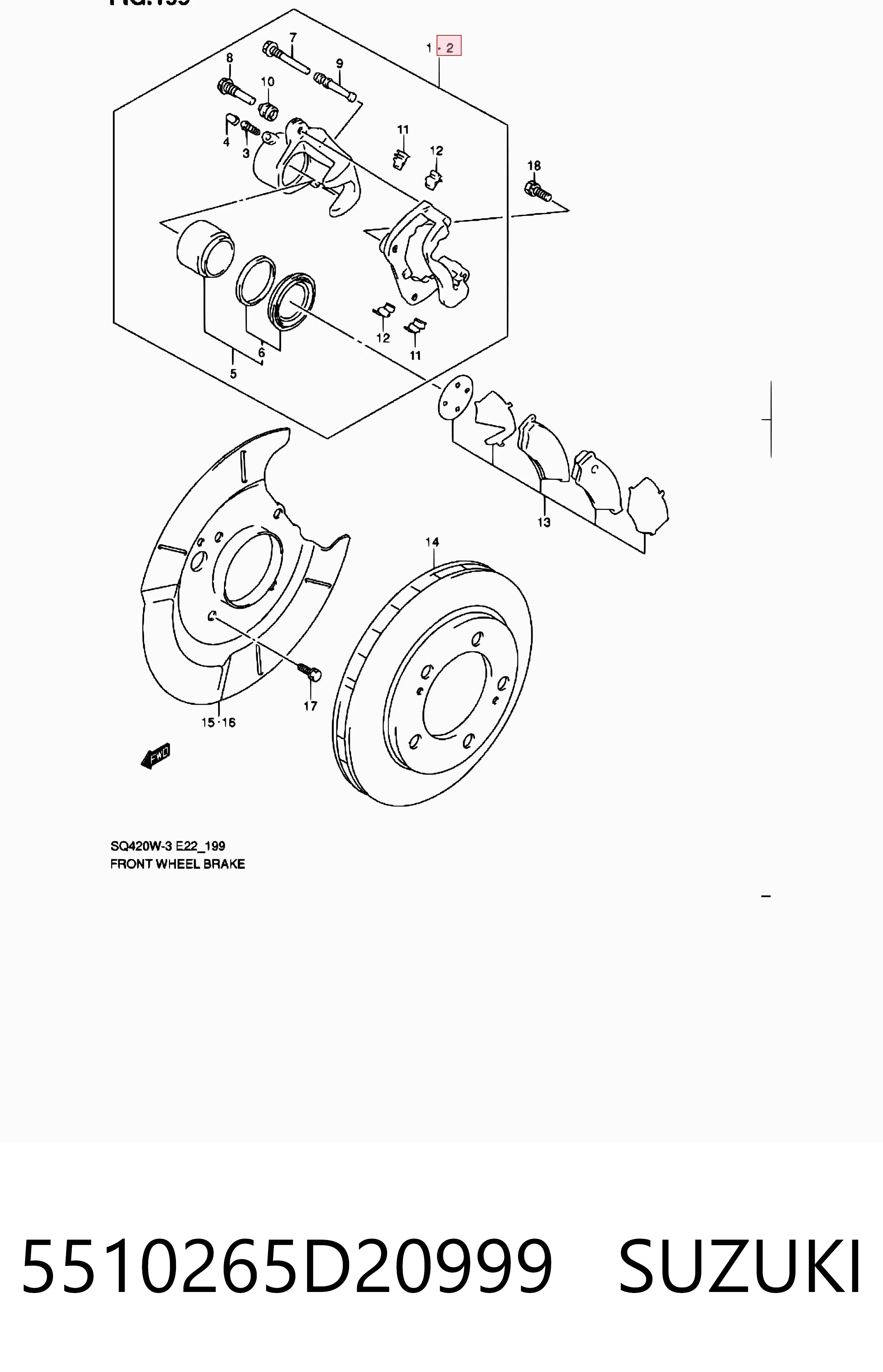 5510265D20999 Suzuki Суппорт тормозной, передний, левый