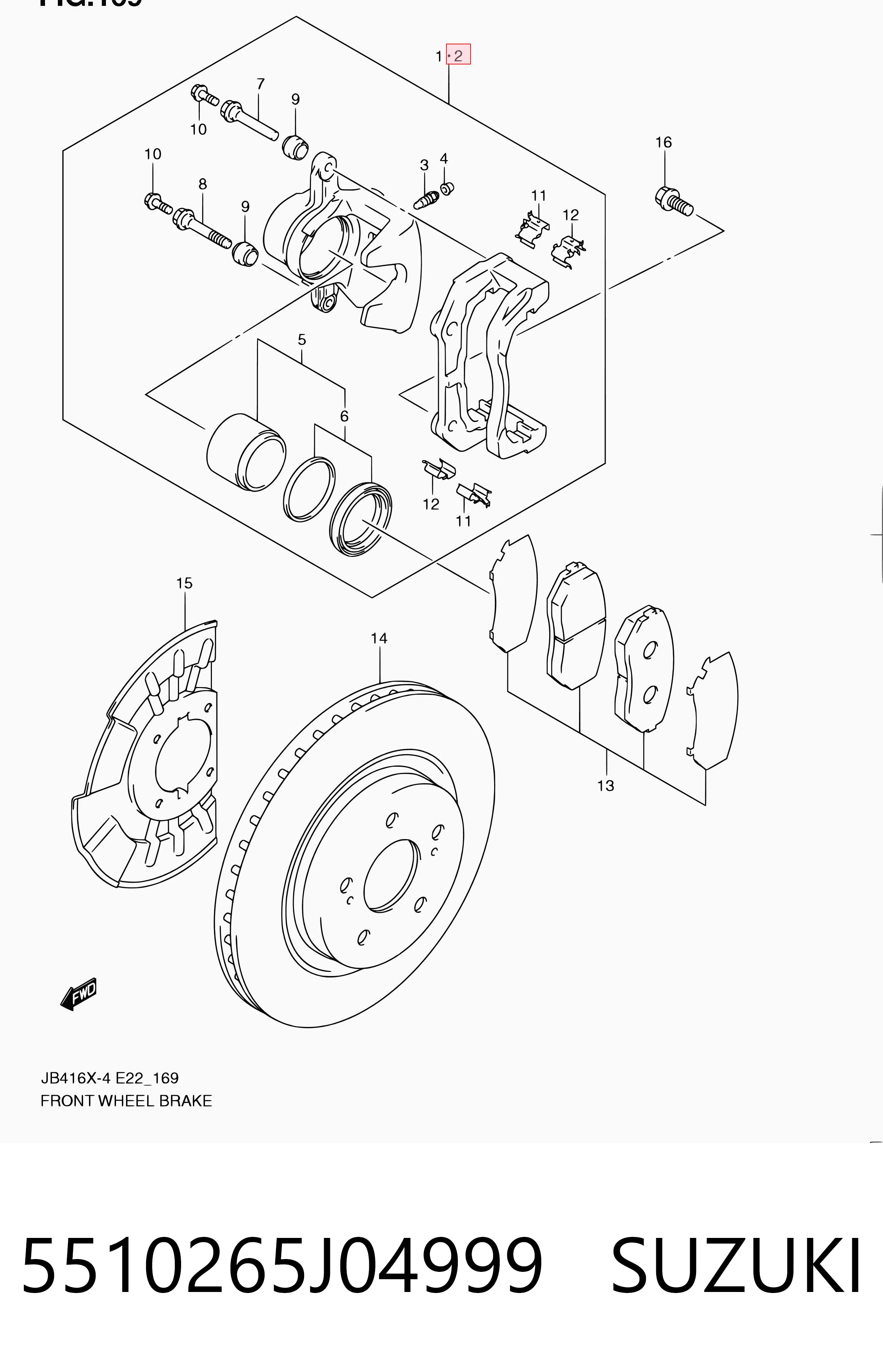 5510265J04999 Suzuki Суппорт тормозной, передний, левый
