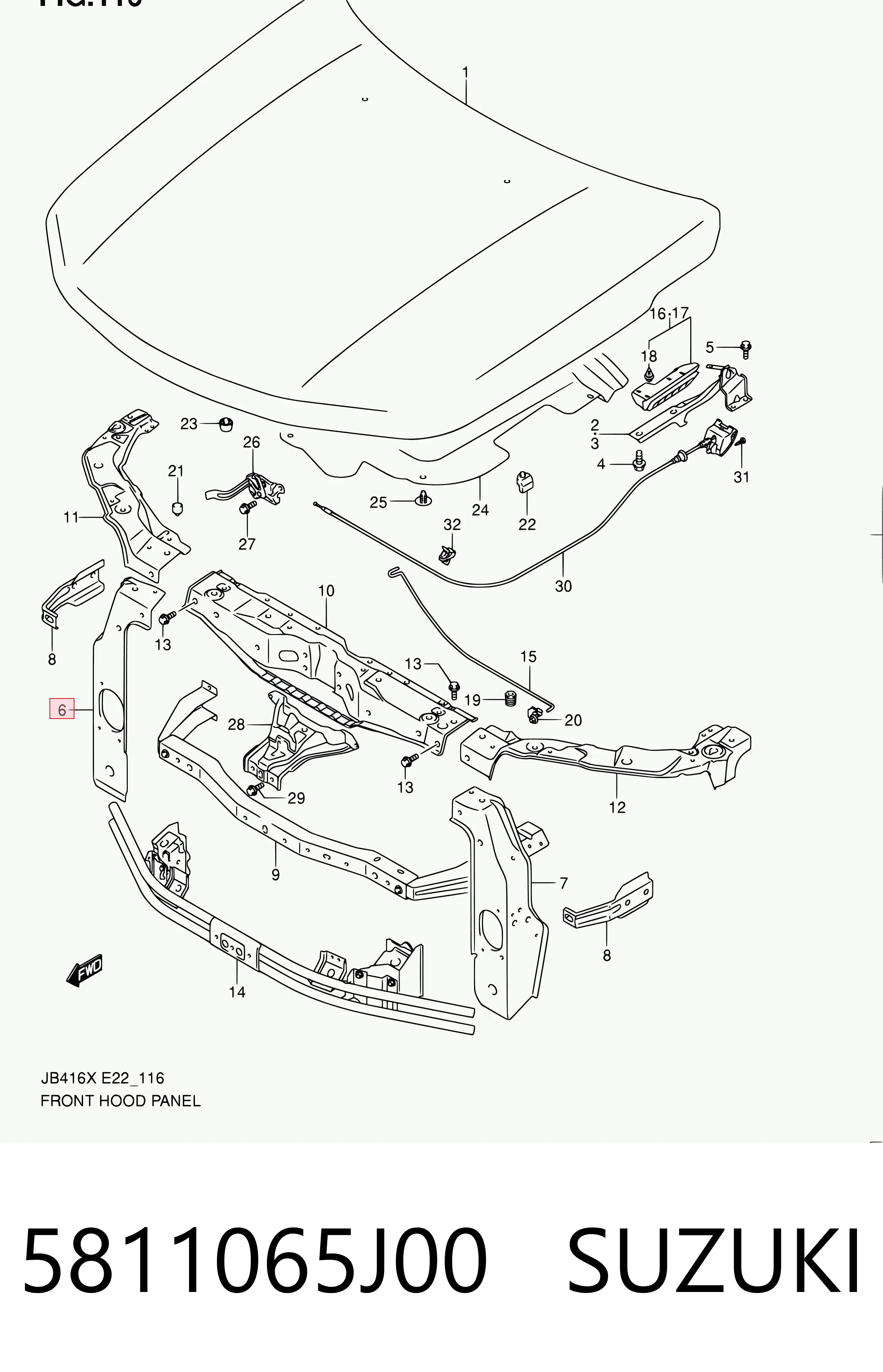 5811065J00 Suzuki Рамка радиатора правая