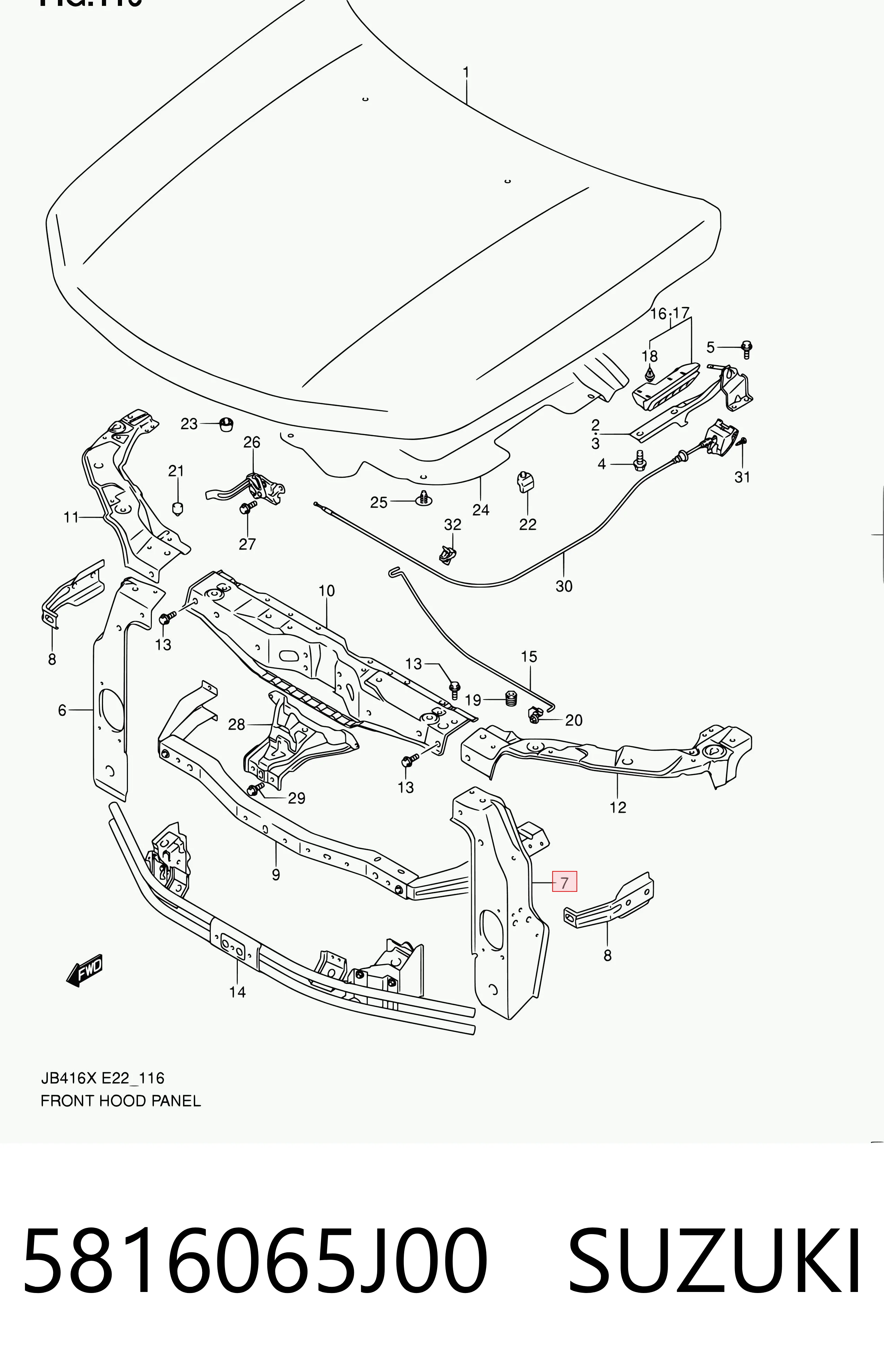 5816065J00 Suzuki Рамка радиатора левая