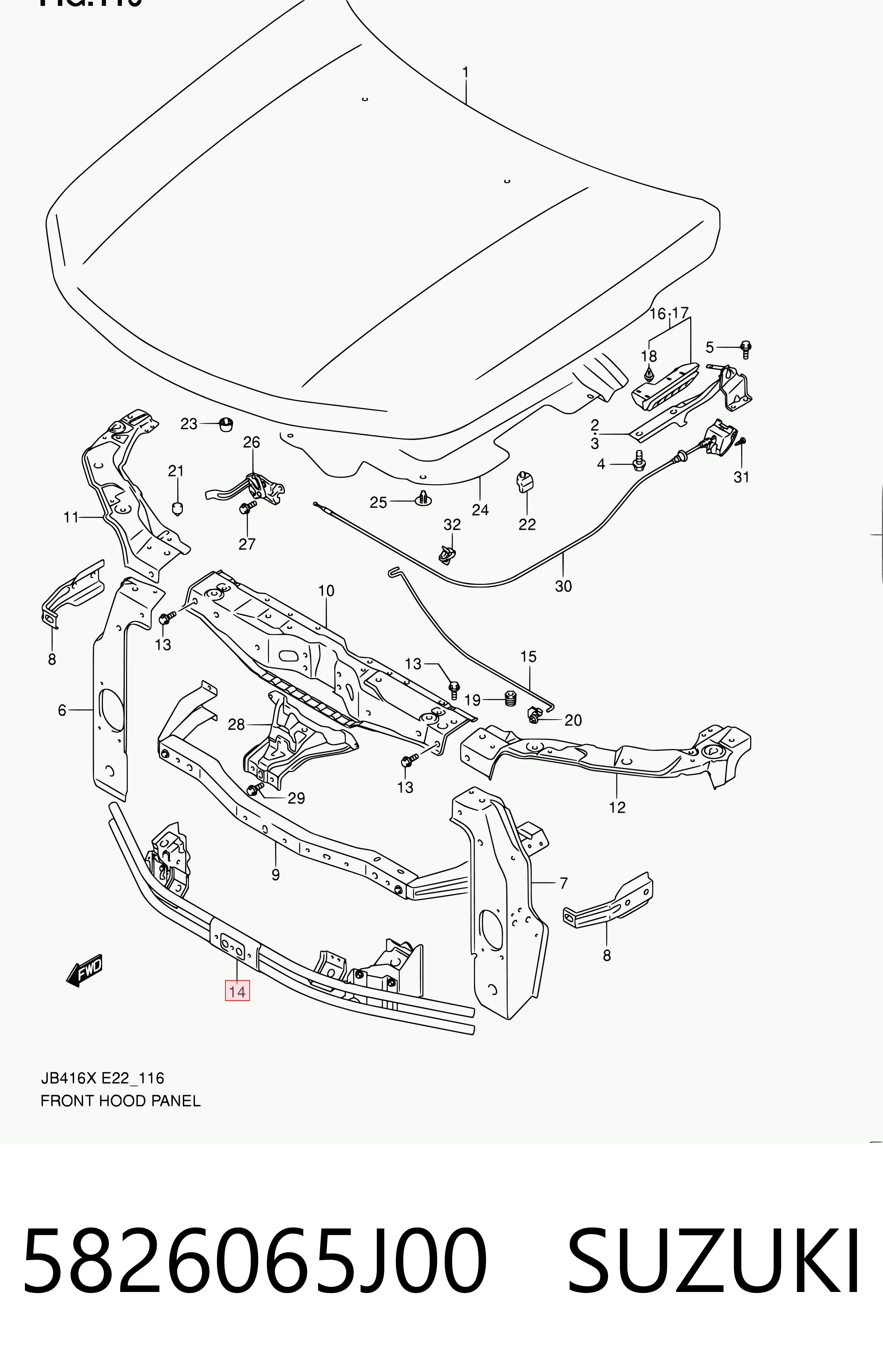 5826065J00 Suzuki Балка бампера переднего