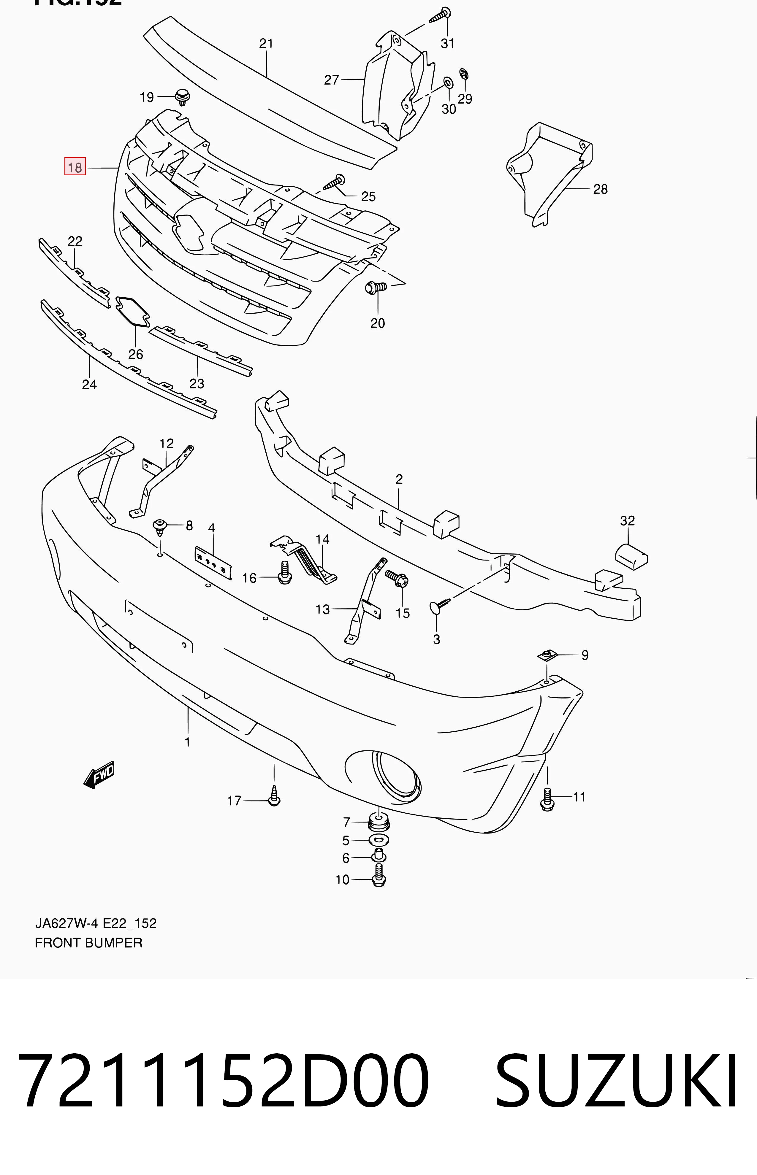 7211152D00 Suzuki Решетка радиатора