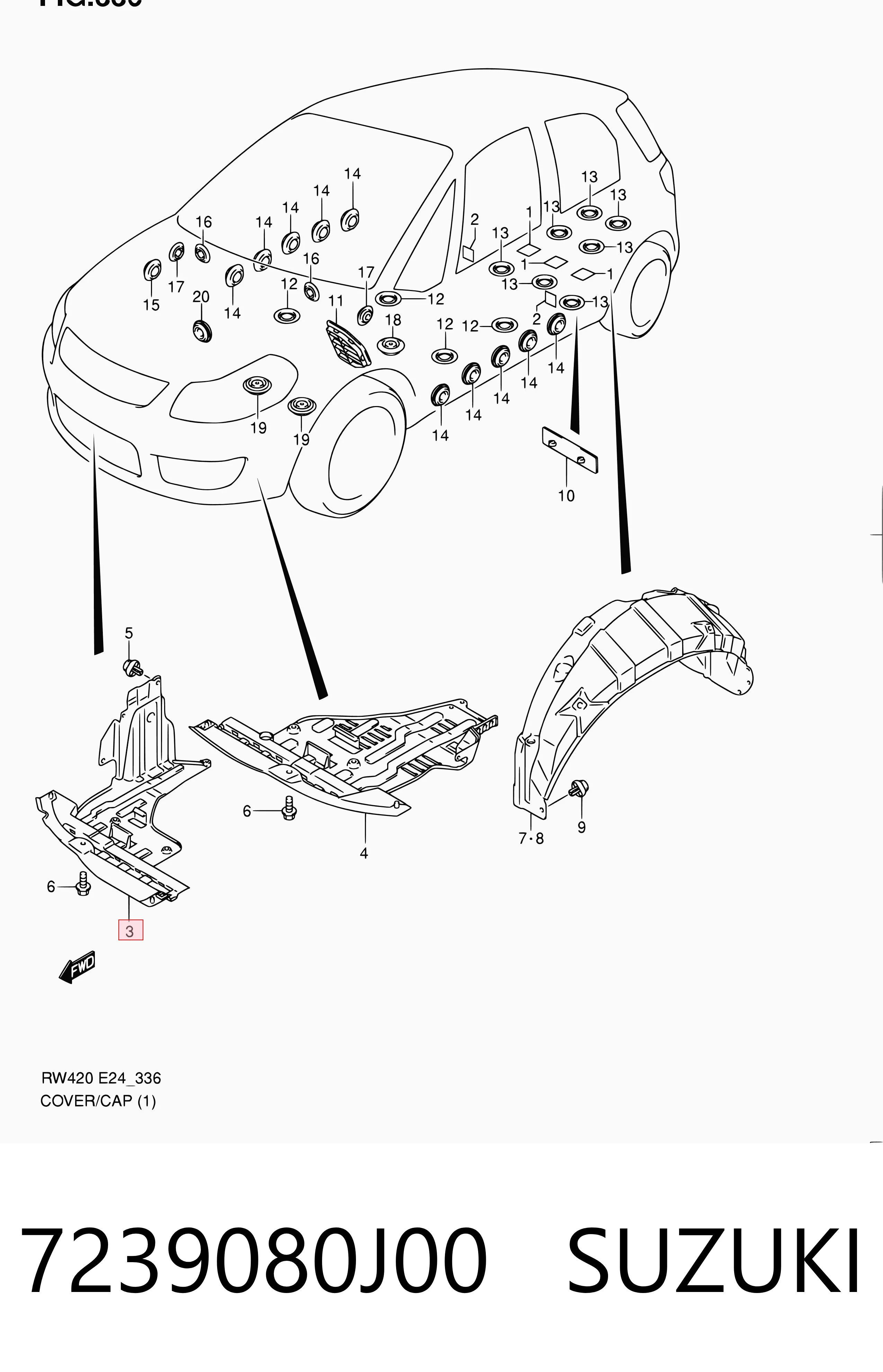 7239080J00 Suzuki Защита двигателя правая